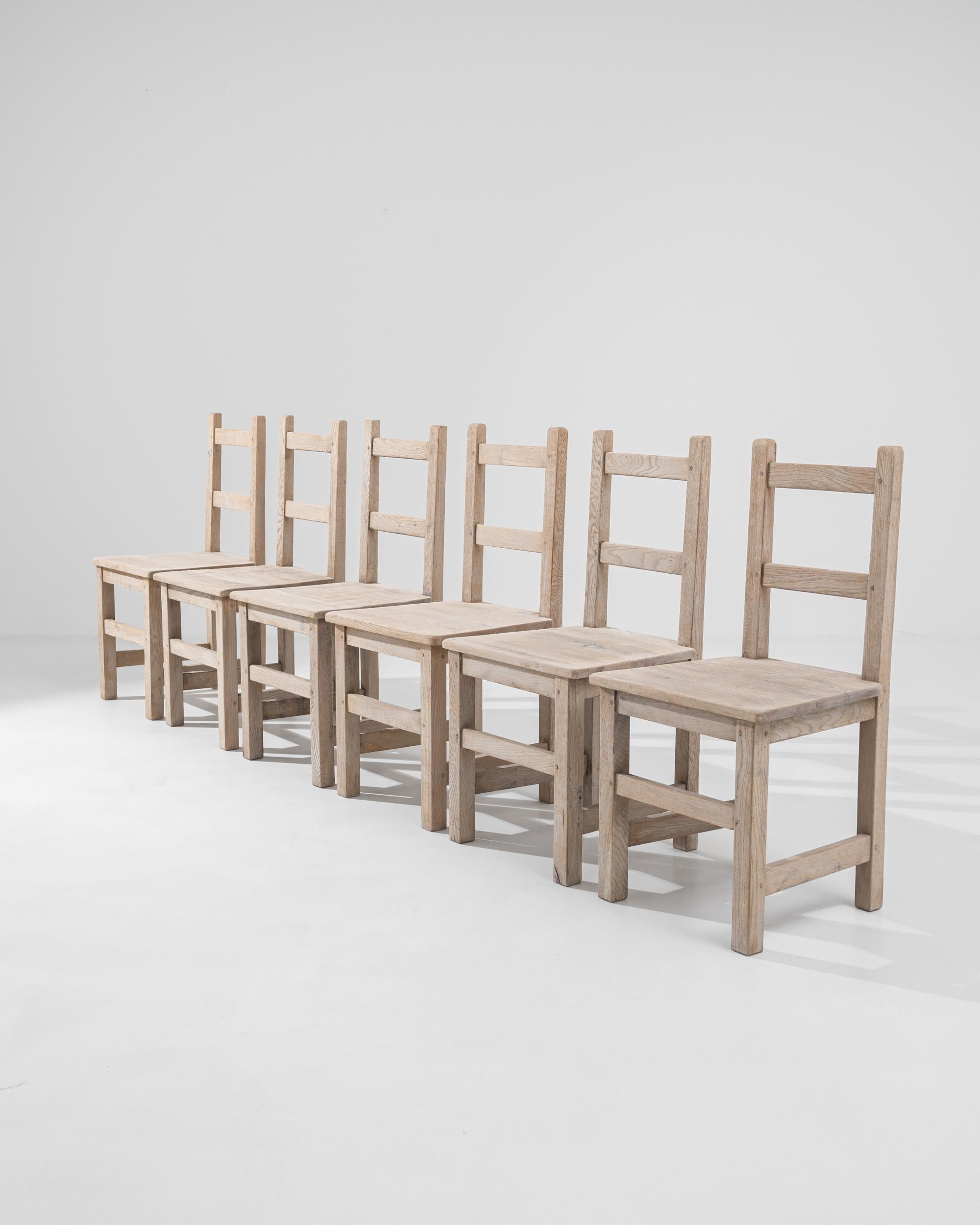 20th Century Belgian Bleached Oak Dining Chairs, Set of 6 For Sale 3