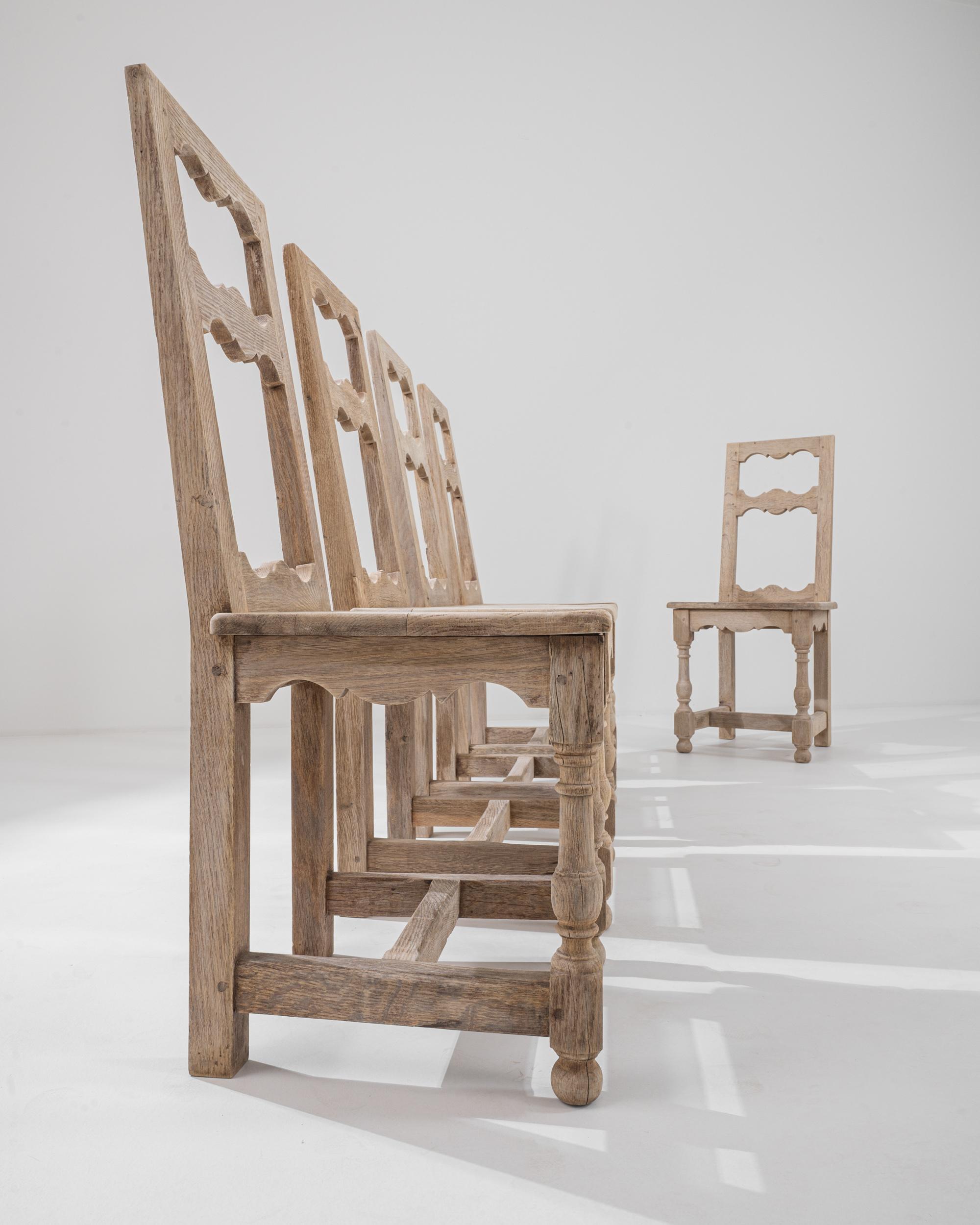 20th Century Belgian Bleached Oak Dining Chairs, Set of 6 3