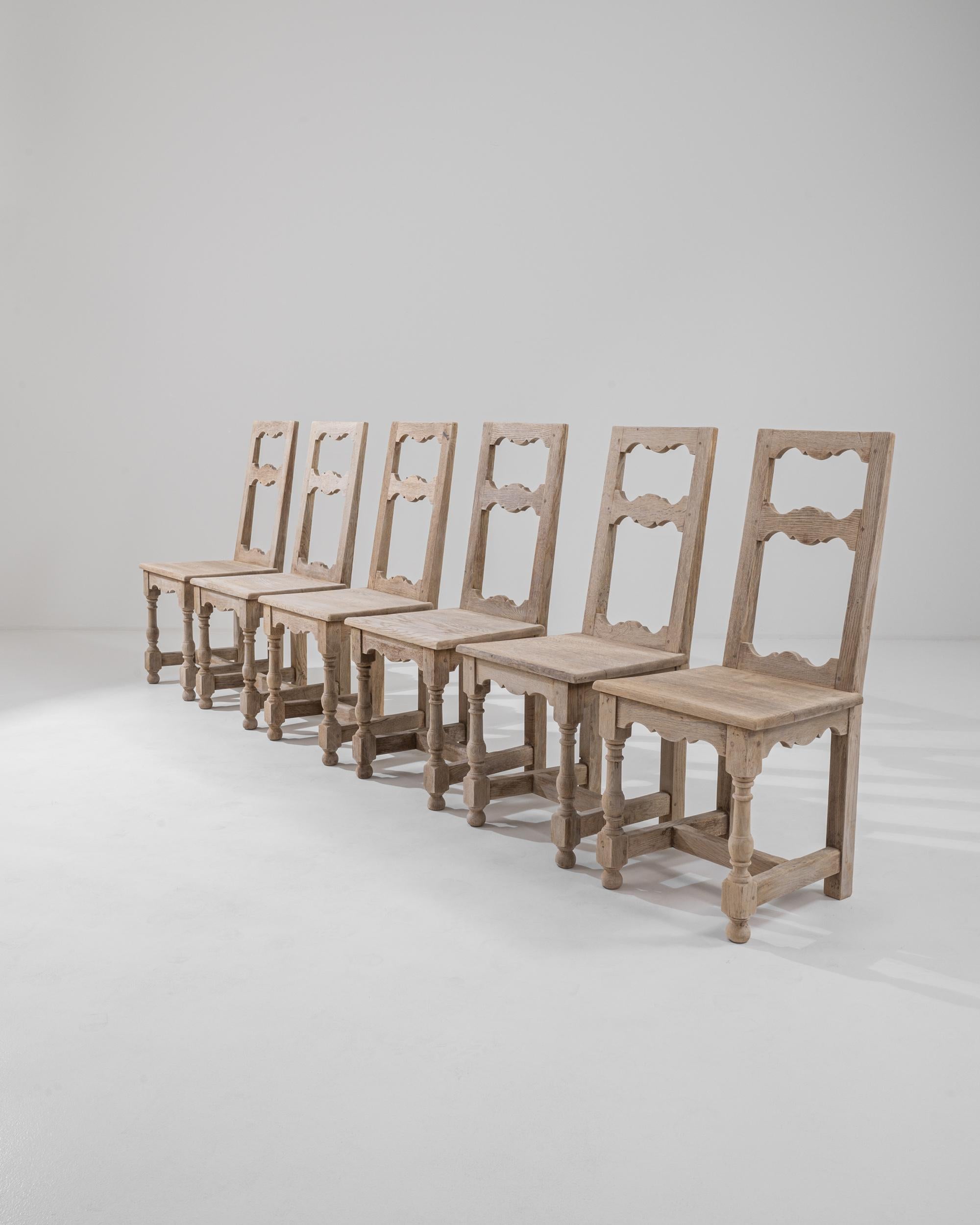 20th Century Belgian Bleached Oak Dining Chairs, Set of 6 4