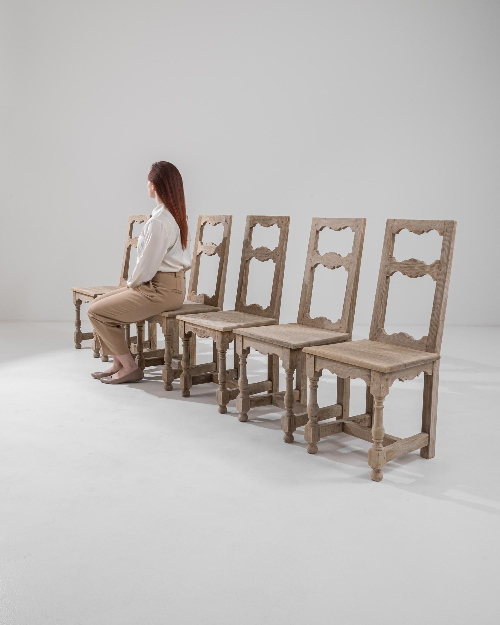 20th Century Belgian Bleached Oak Dining Chairs, Set of 6 5