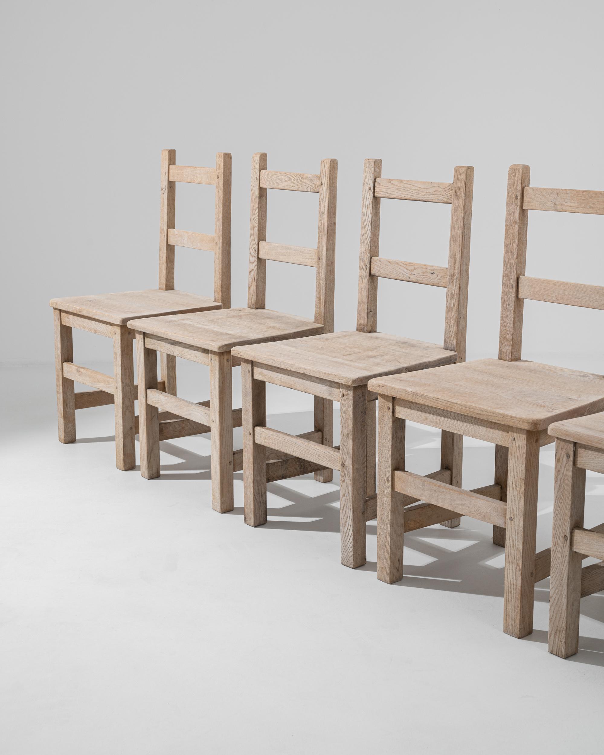 20th Century Belgian Bleached Oak Dining Chairs, Set of 6 For Sale 6