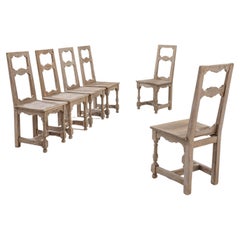 20th Century Belgian Bleached Oak Dining Chairs, Set of 6