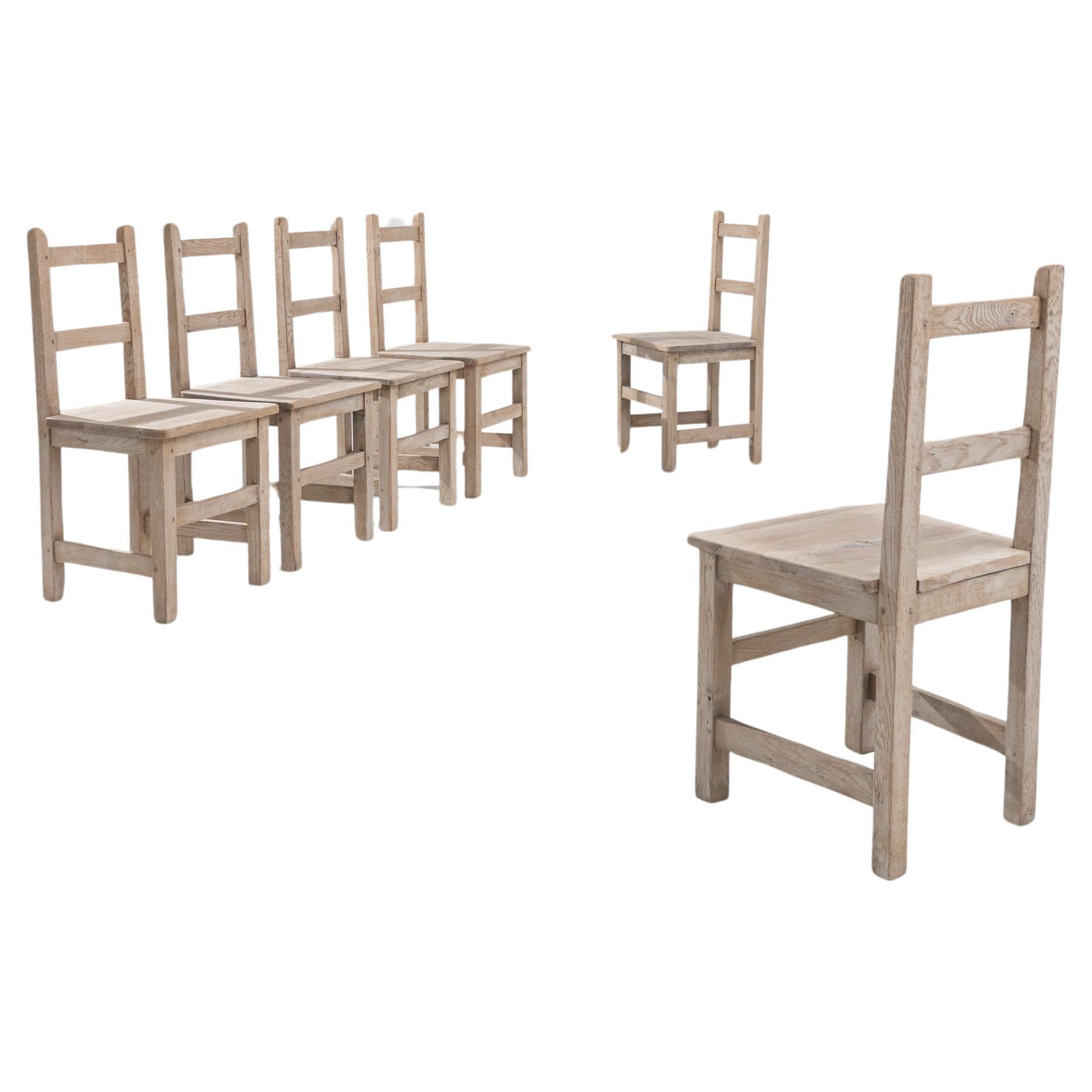 20th Century Belgian Bleached Oak Dining Chairs, Set of 6 For Sale