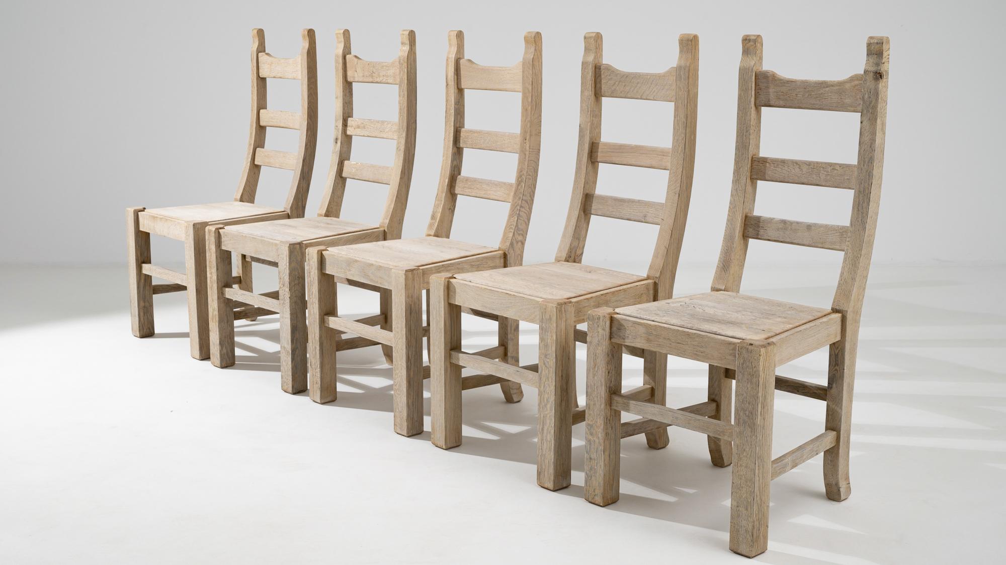 20th Century Belgian Bleached Oak Dining Chairs, Set of Five For Sale 5
