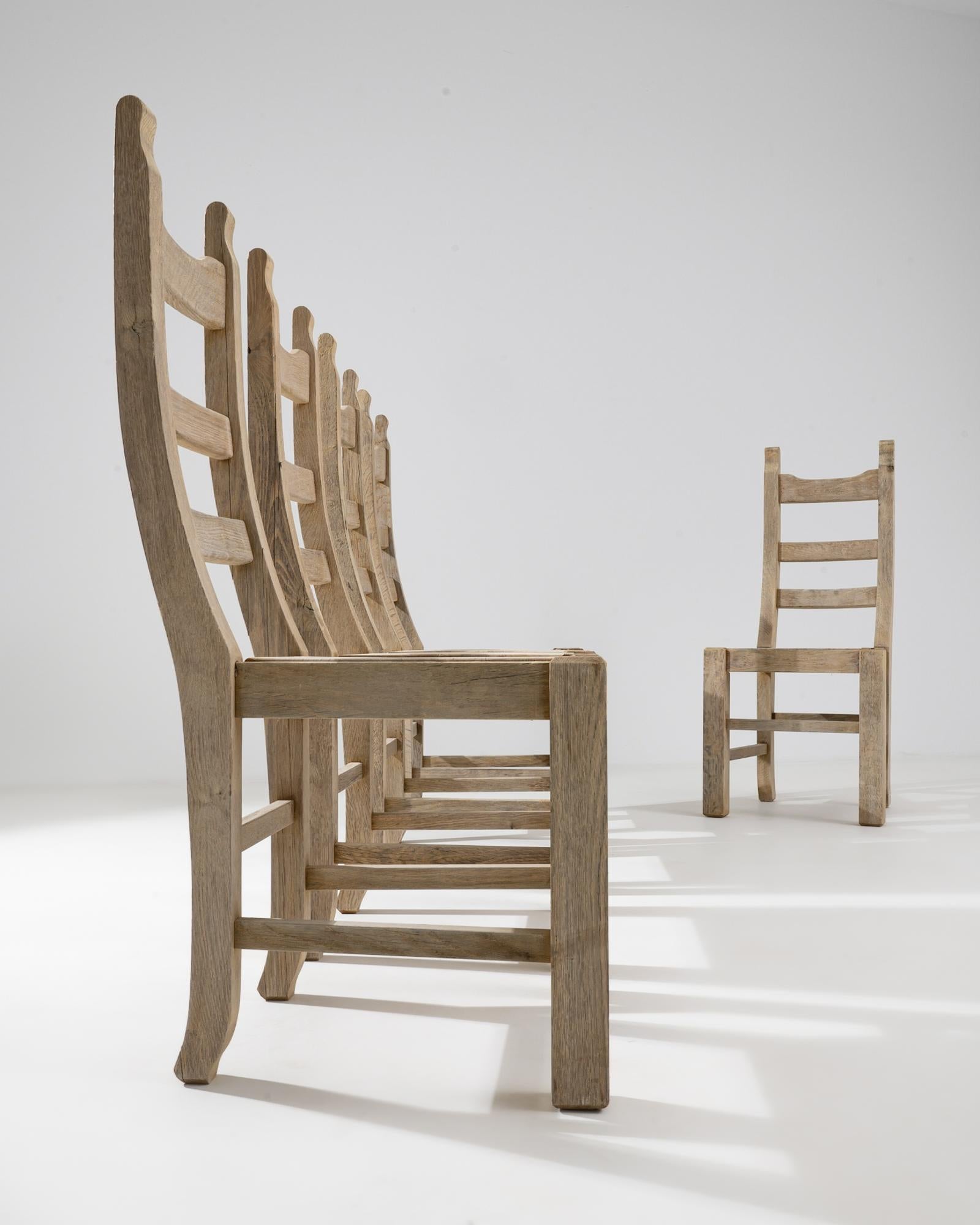 20th Century Belgian Bleached Oak Dining Chairs, Set of Five For Sale 2