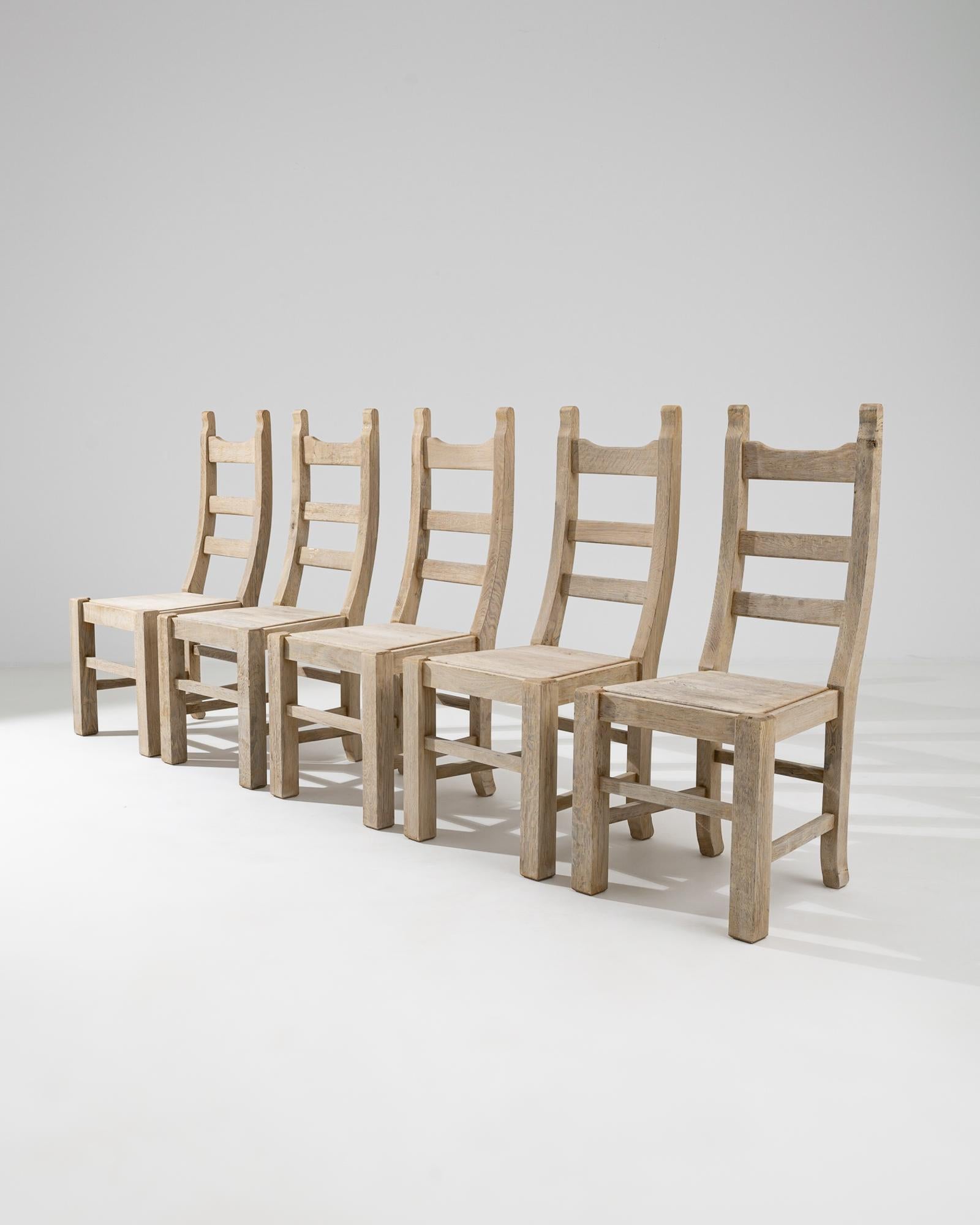 20th Century Belgian Bleached Oak Dining Chairs, Set of Five For Sale 3