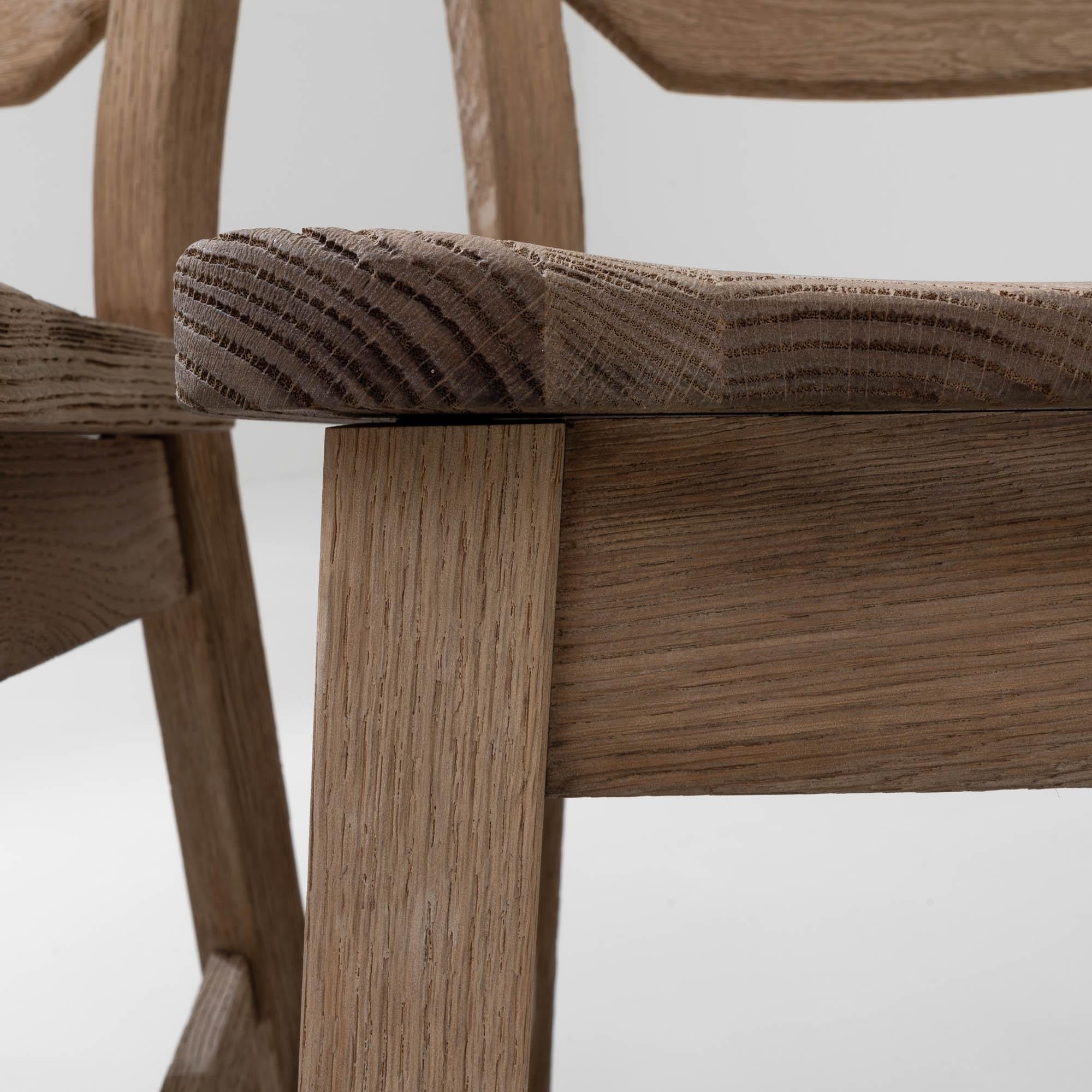 Set aus sechs belgischen Esszimmerstühlen aus gebleichter Eiche, 20. Jahrhundert (Holz) im Angebot