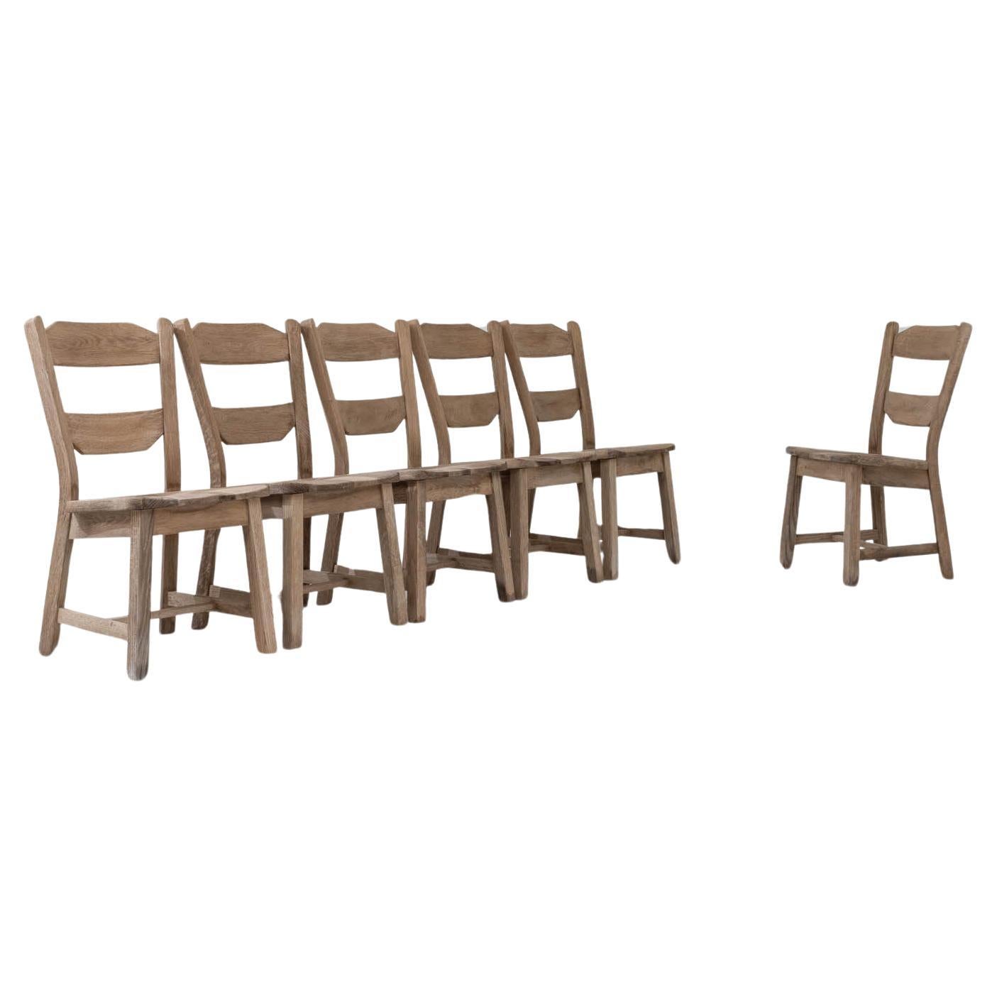 Chaises de salle à manger en chêne blanchi belge du 20e siècle, ensemble de six chaises en vente