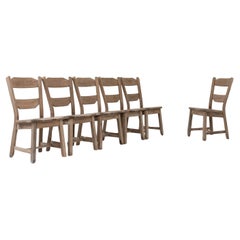 20th Century Belgian Bleached Oak Dining Chairs, Set of Six