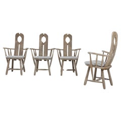 20th Century Belgian Bleached Oak Dining Chairs With Upholstered Seats, Set of 4