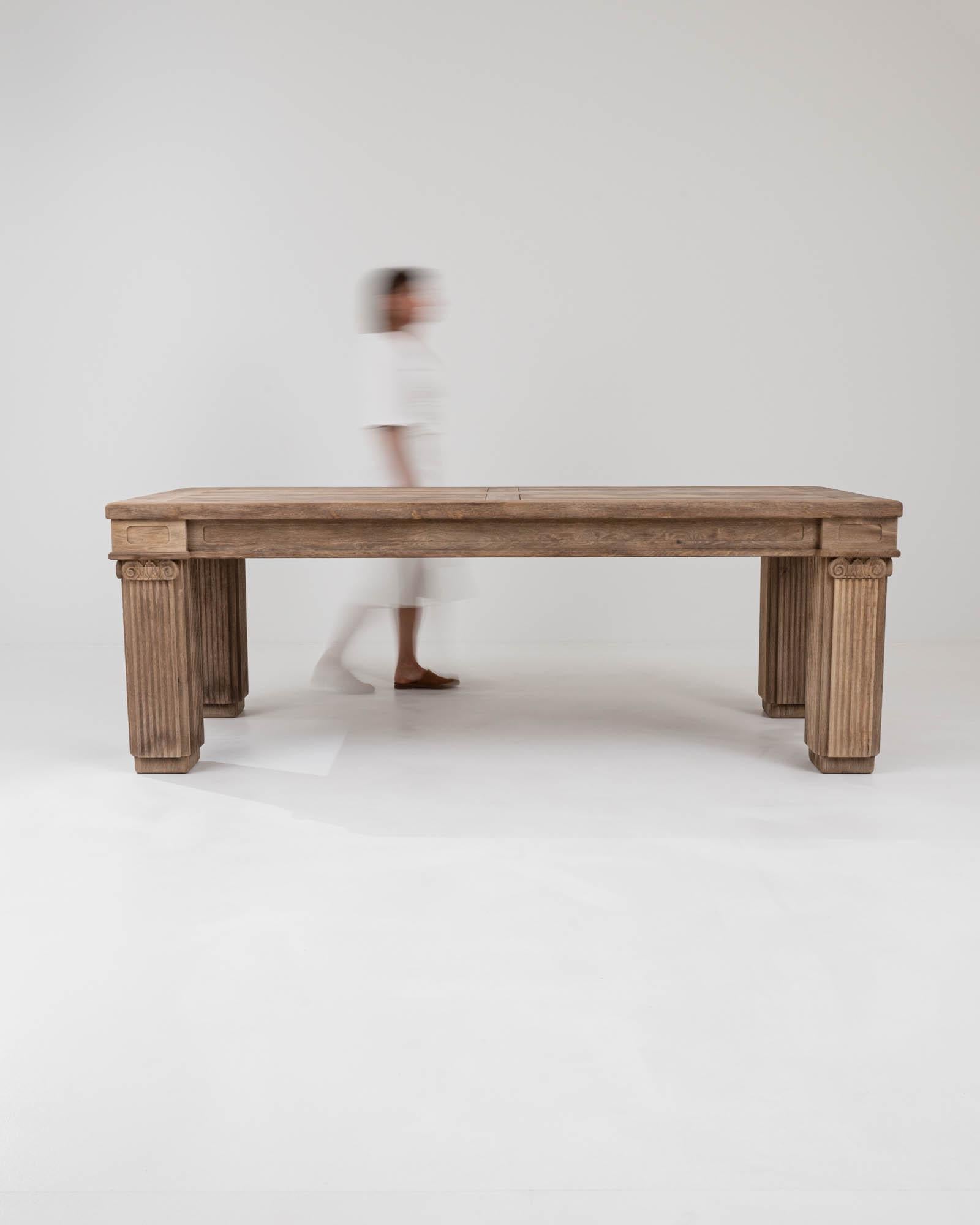 Hand-Carved 20th Century Belgian Bleached Oak Dining Table