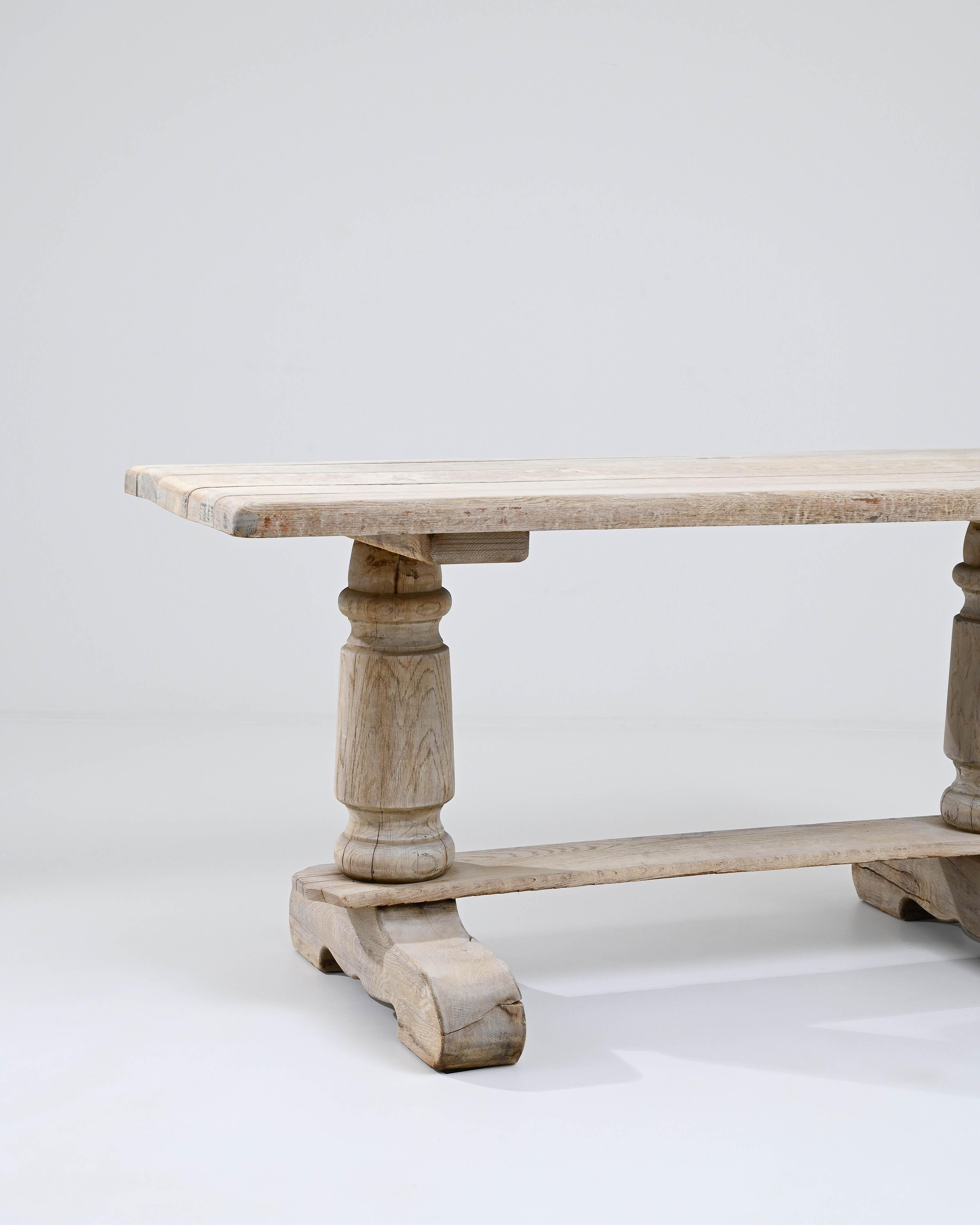 Hand-Carved 20th Century Belgian Bleached Oak Dining Table For Sale