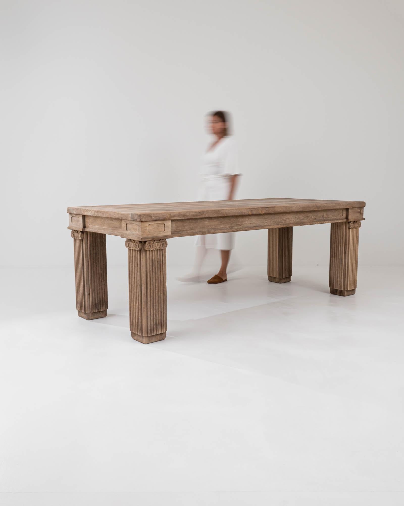 Wood 20th Century Belgian Bleached Oak Dining Table