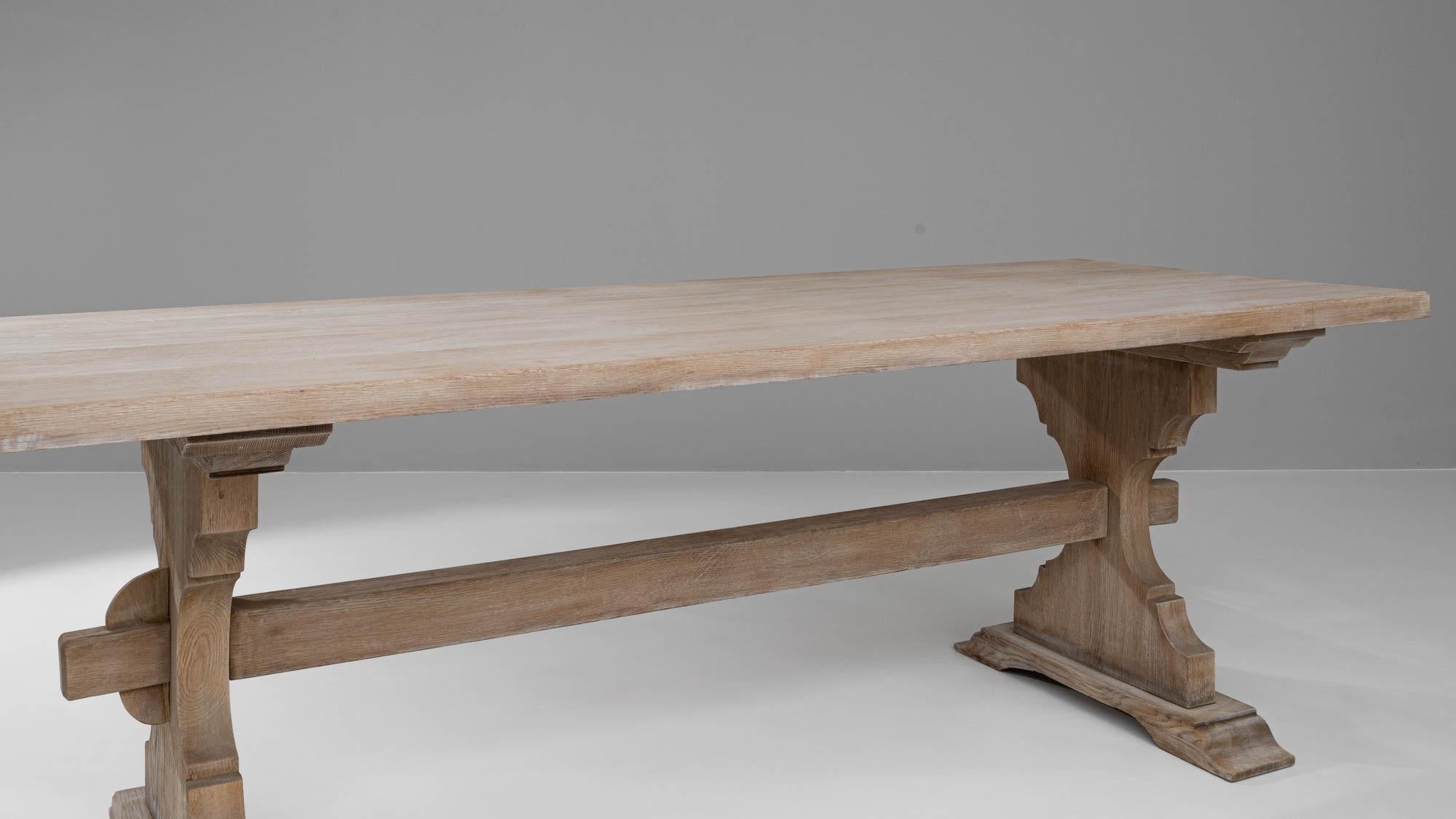 20th Century Belgian Bleached Oak Dining Table For Sale 4