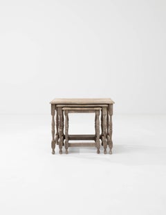20th Century Belgian Bleached Oak Nesting Tables, Set of 3