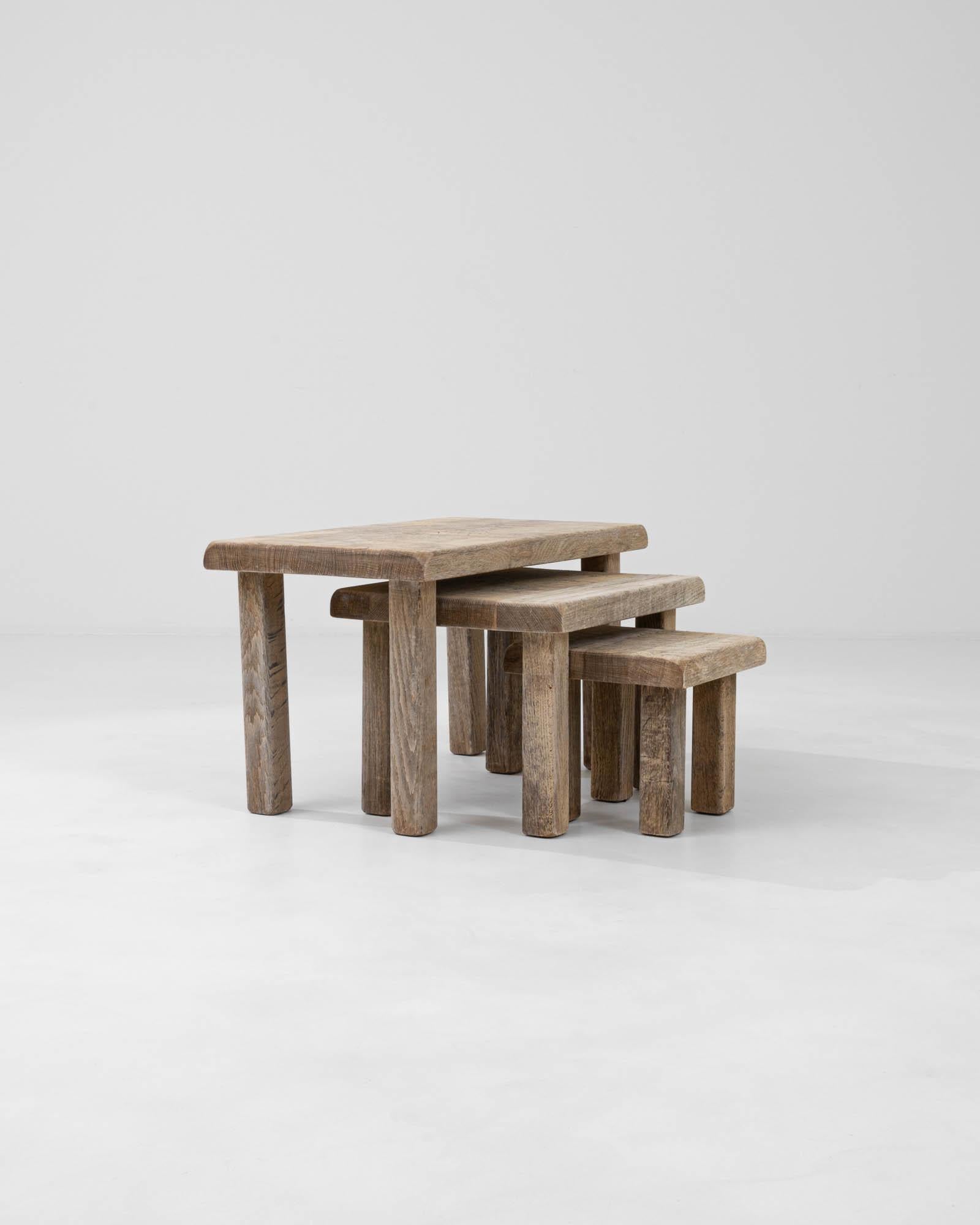 20th Century Belgian Bleached Oak Nesting Tables, Set of 3 For Sale 3