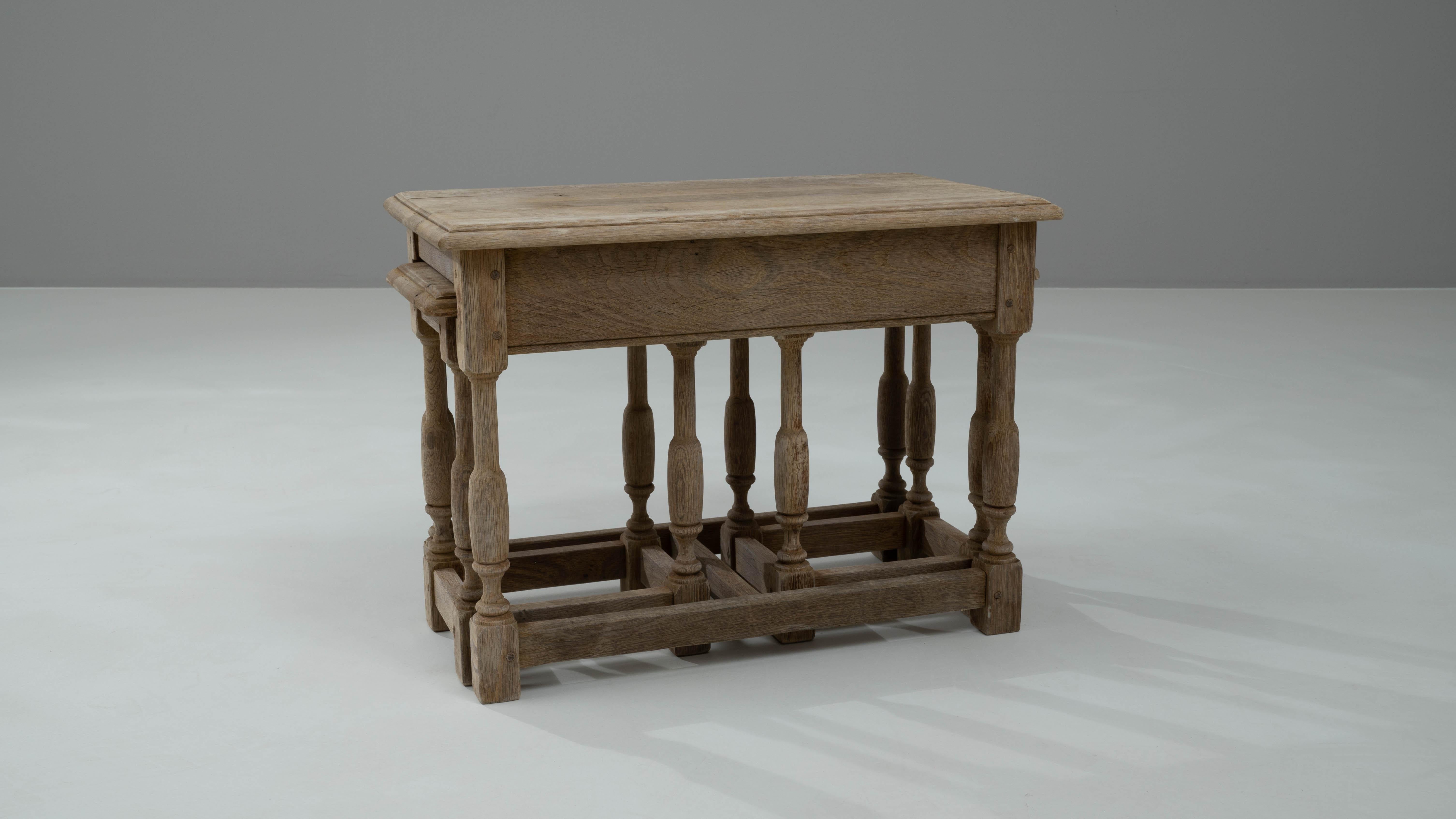 20th Century Belgian Bleached Oak Nesting Tables, Set of 3 For Sale 4