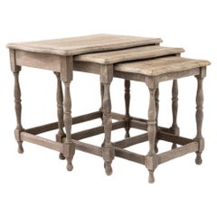 20th Century Belgian Bleached Oak Nesting Tables, Set of 3