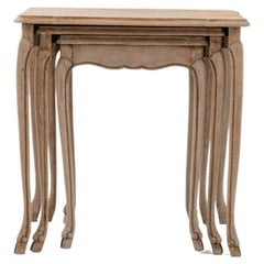 20th Century Belgian Bleached Oak Nesting Tables, Set of 3
