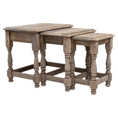 20th Century Belgian Bleached Oak Nesting Tables, Set of 3