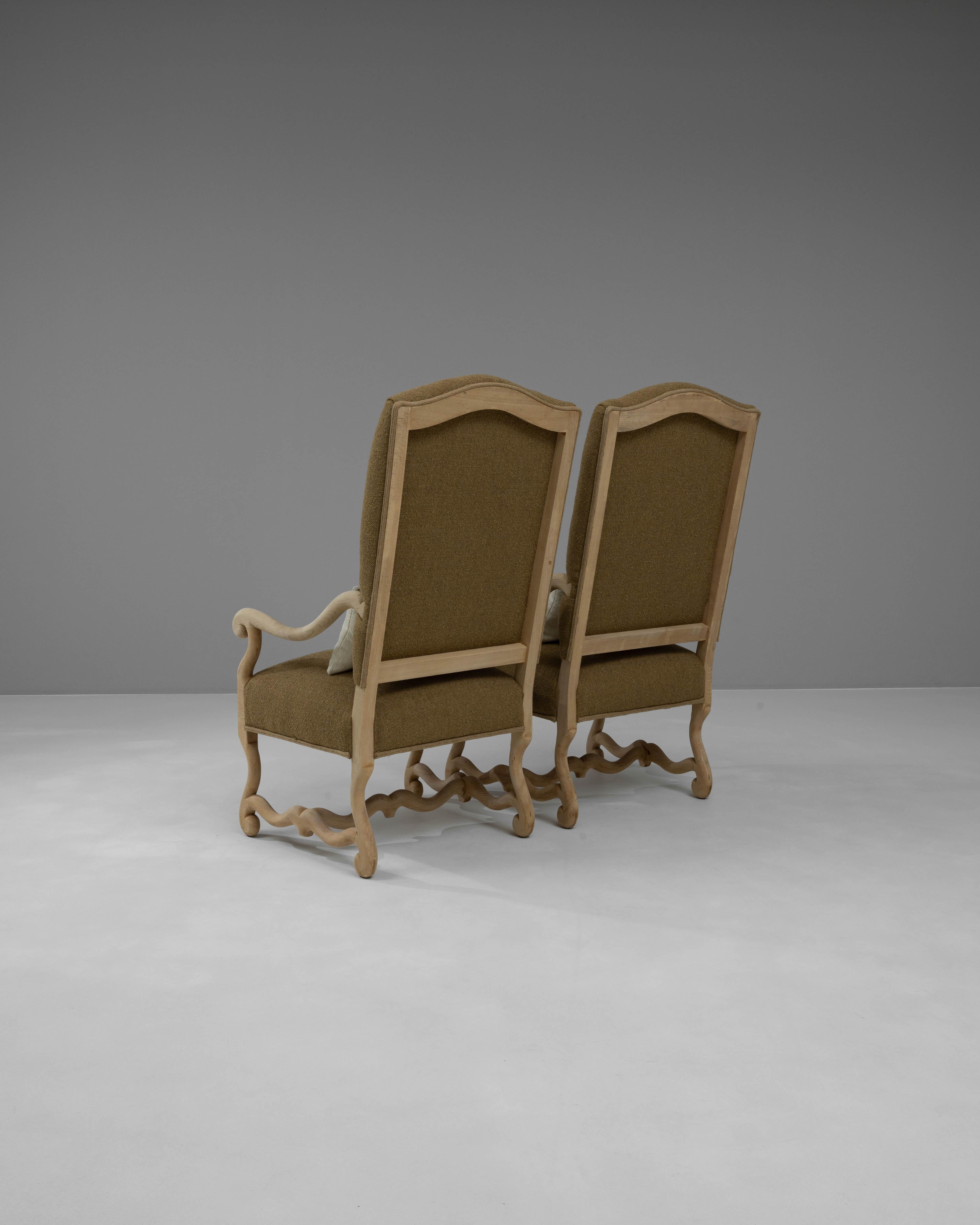 20th Century Belgian Bleached Oak Upholstered Armchairs, a Pair For Sale 3