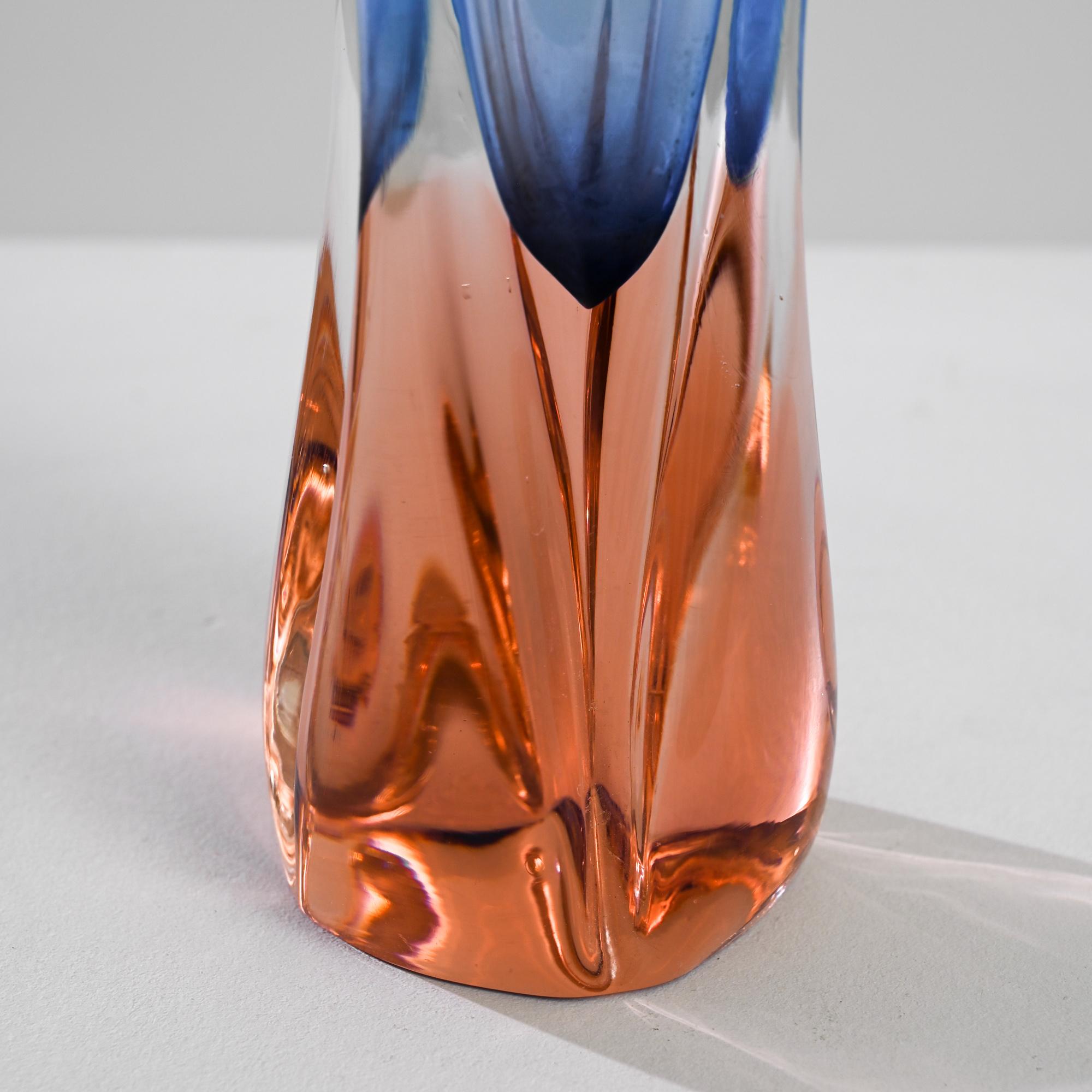 20th Century Belgian Blue and Orange Glass Vase For Sale 2