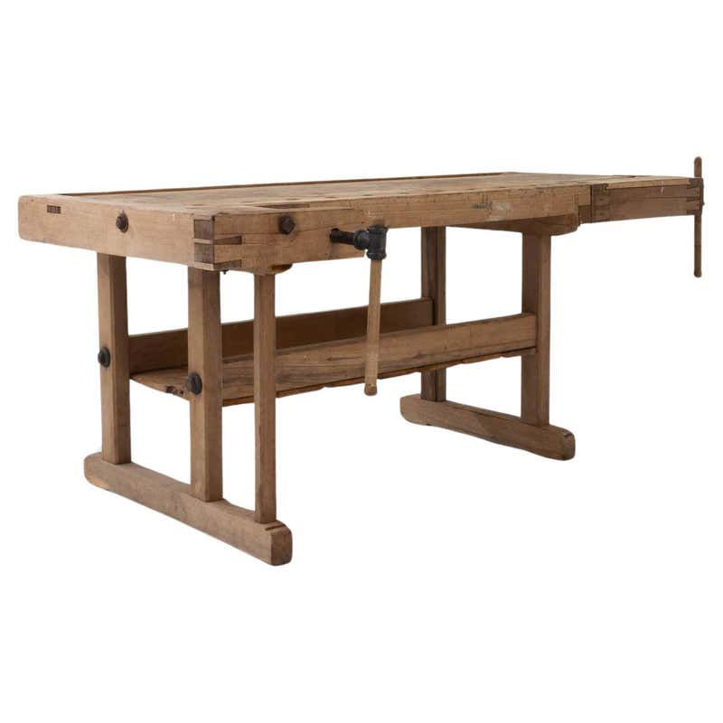 Antique Original Carpenter's Workbench Narrow Rustic Console Table at ...
