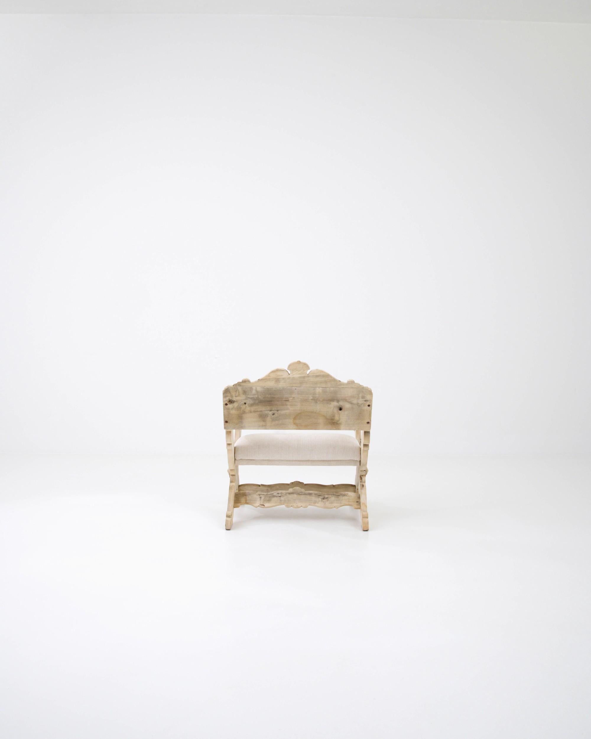 Bleached 20th Century Belgian Carved Armchair