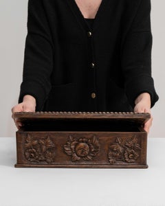 20th Century Belgian Hand-Carved Wooden Box with Floral Motifs