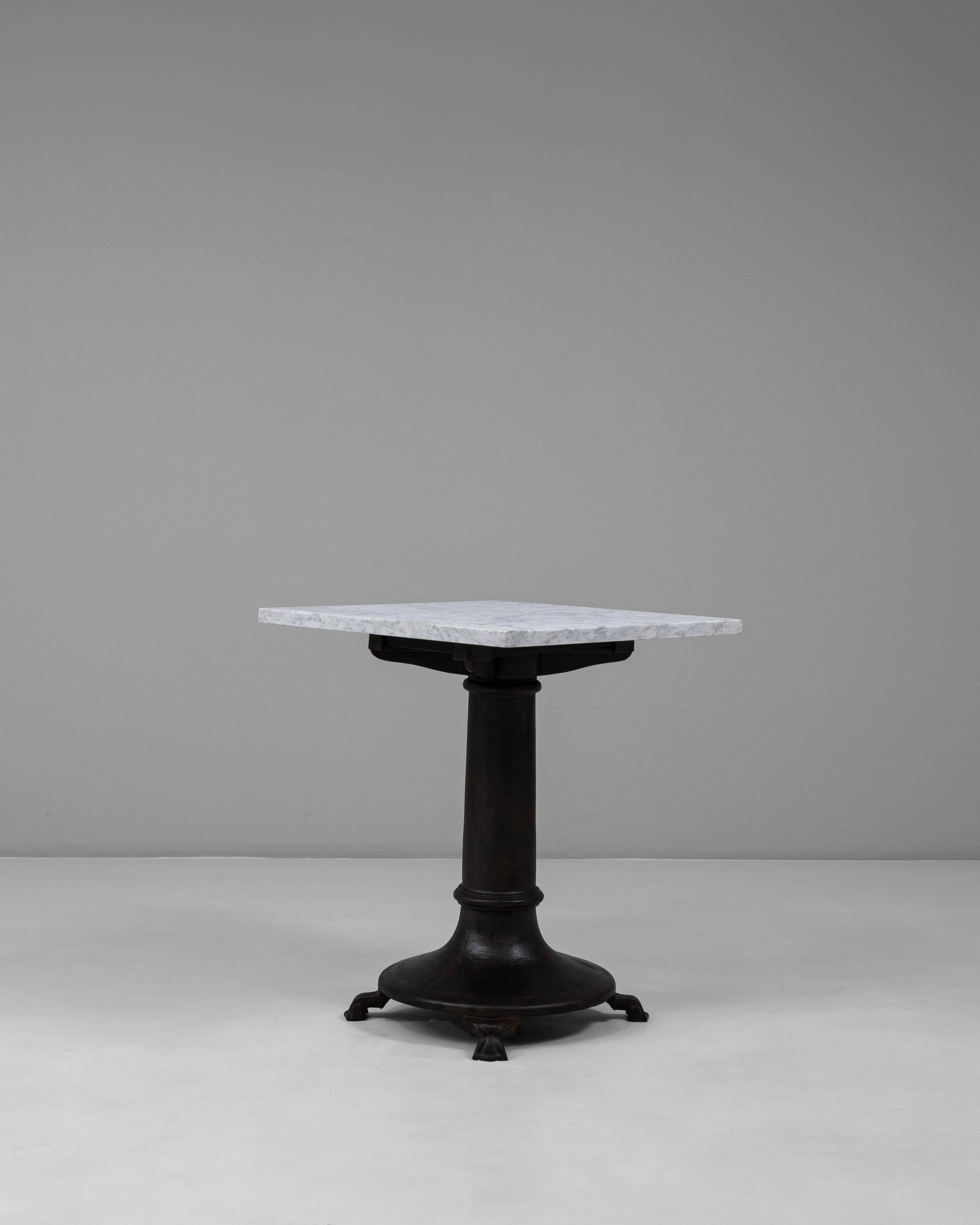 20th Century Belgian Cast Iron Bistro Table With White Marble Top For Sale 1