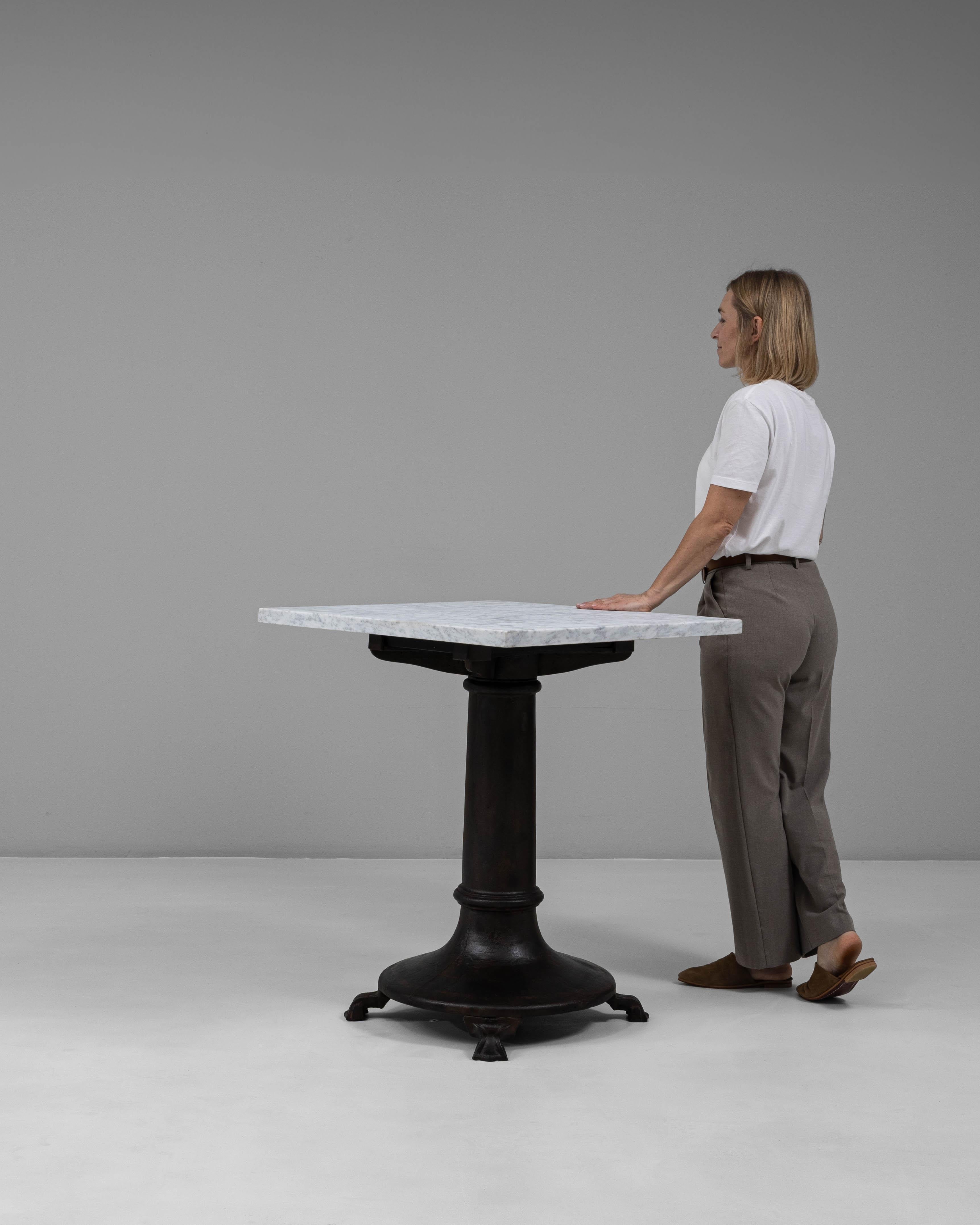 20th Century Belgian Cast Iron Bistro Table With White Marble Top For Sale 2