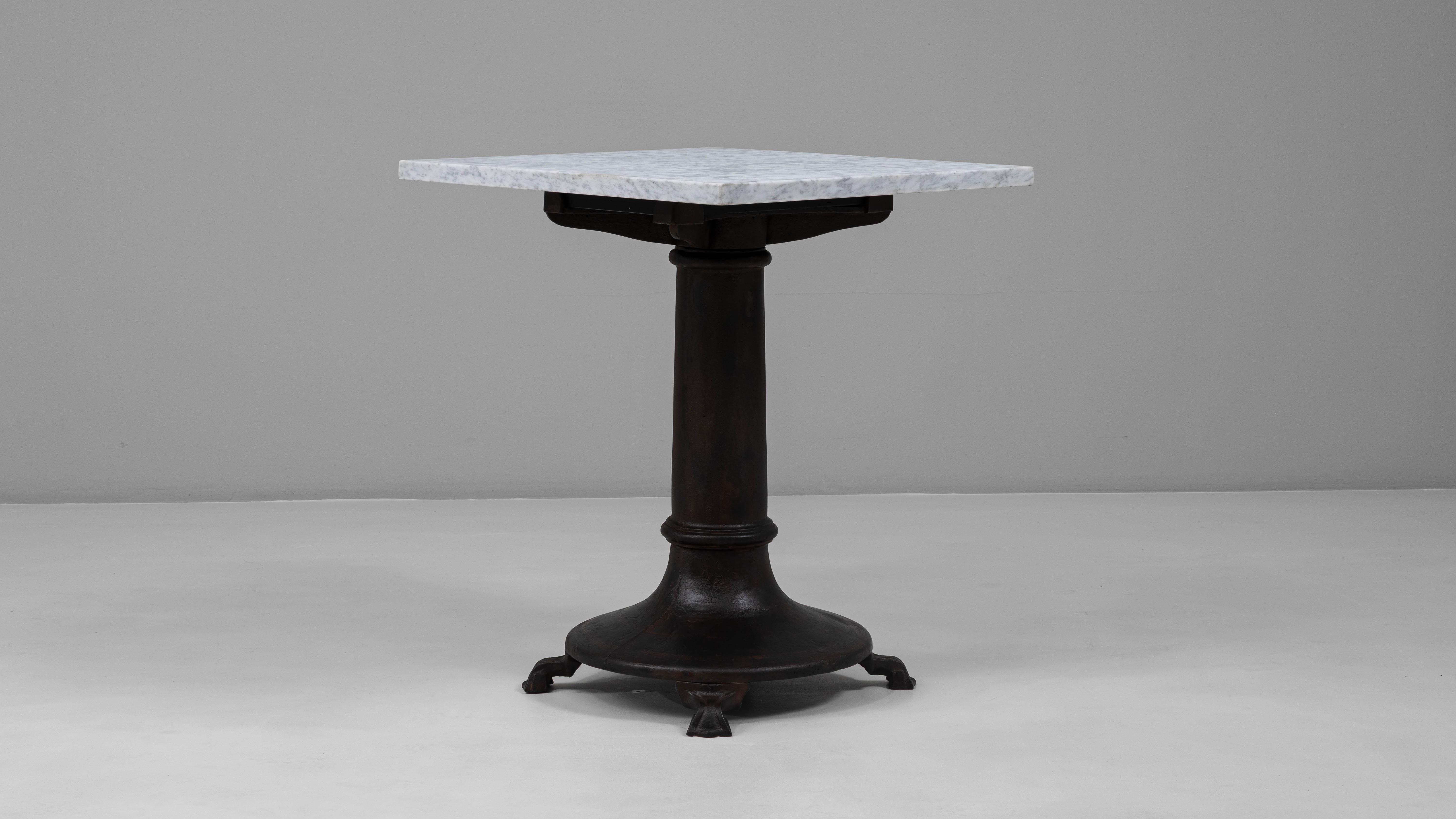 20th Century Belgian Cast Iron Bistro Table With White Marble Top For Sale 4