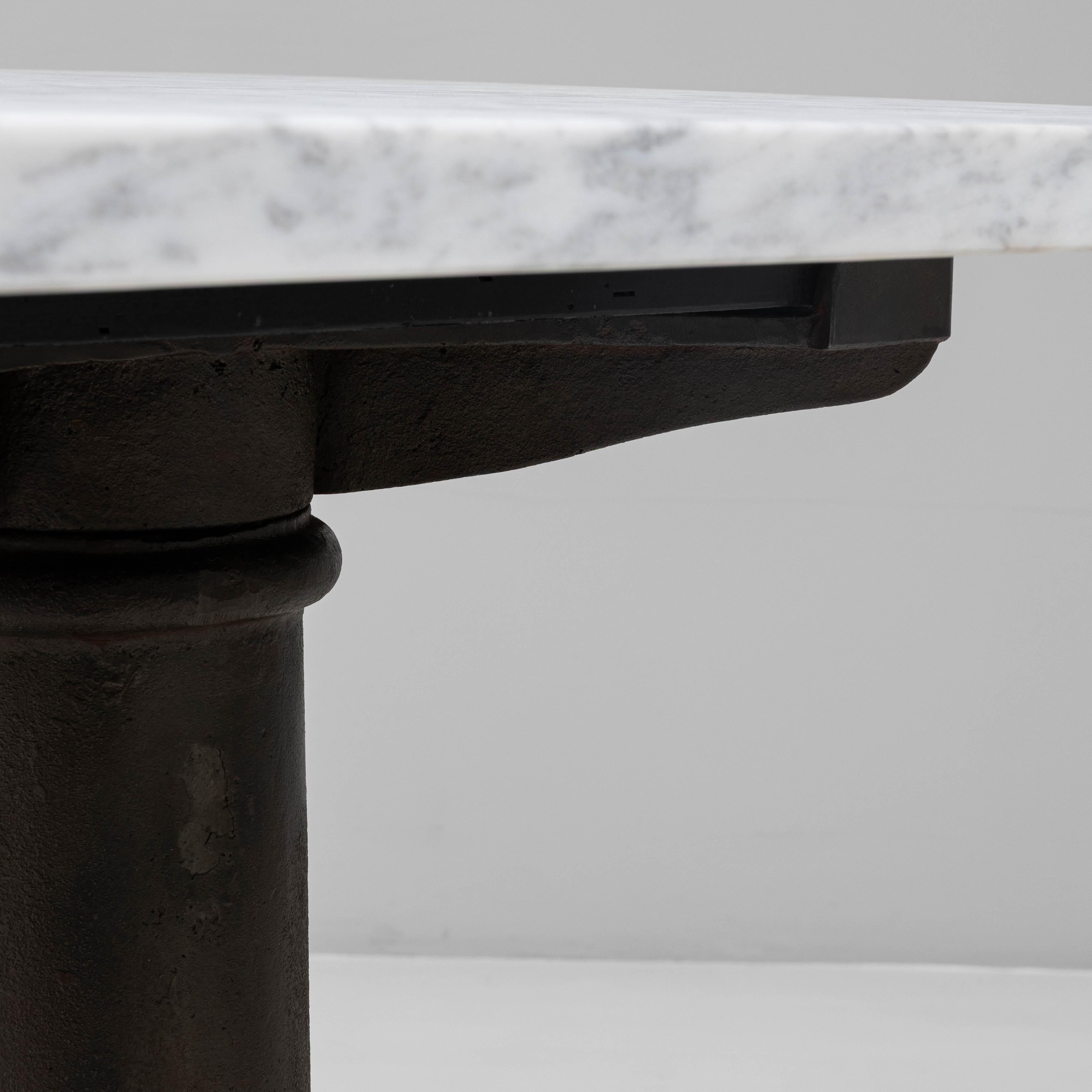 20th Century Belgian Cast Iron Bistro Table With White Marble Top For Sale 5