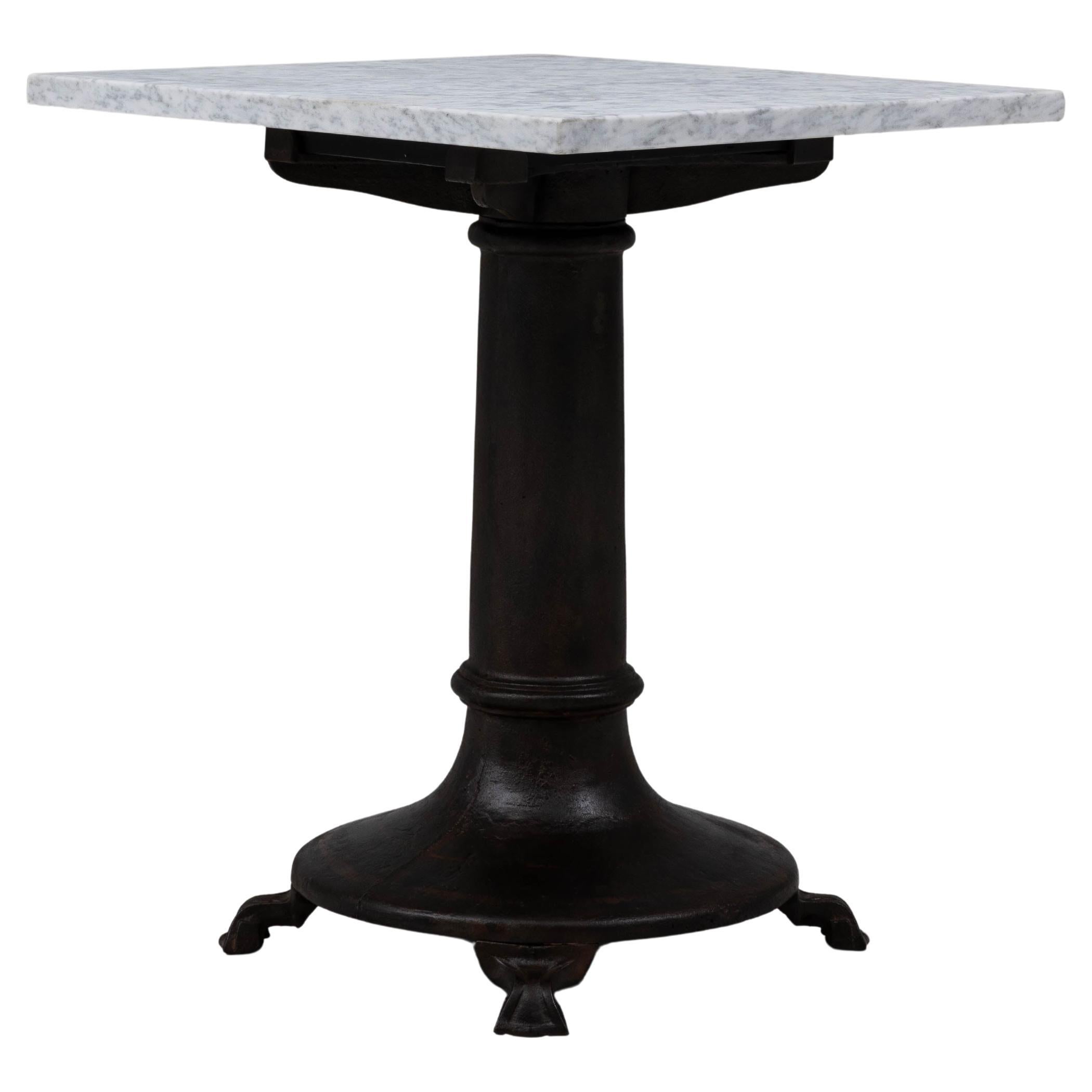 20th Century Belgian Cast Iron Bistro Table With White Marble Top For Sale