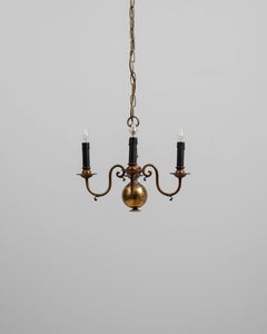 20th Century Belgian Colonial Revival Brass Three-Arm Chandelier