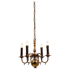 20th Century Belgian Colonial Revival Brass Three-Arm Chandelier 20th Century Belgian Colonial Revival Brass Three-Arm Chandelier