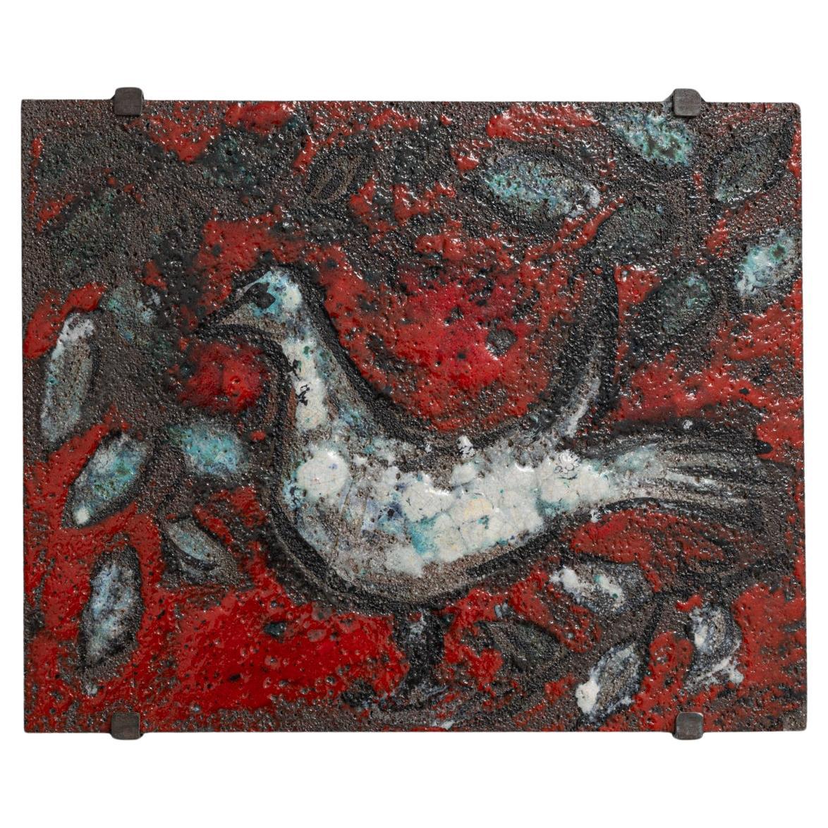 Art mural belge du 20e siècle en béton avec oiseau