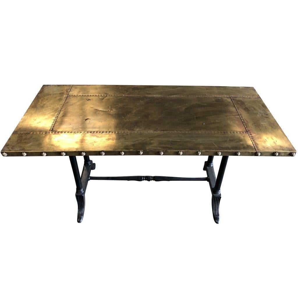 Hand-Crafted 20th Century Belgian Art Deco Copper Eugenie Table, Industrial Metal Work Table