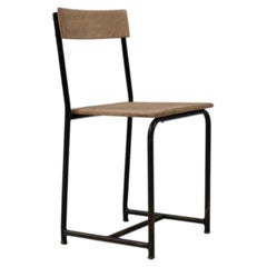 20th Century Belgian Dining Chair, Dark Metal Frame, Wood Seat & Back