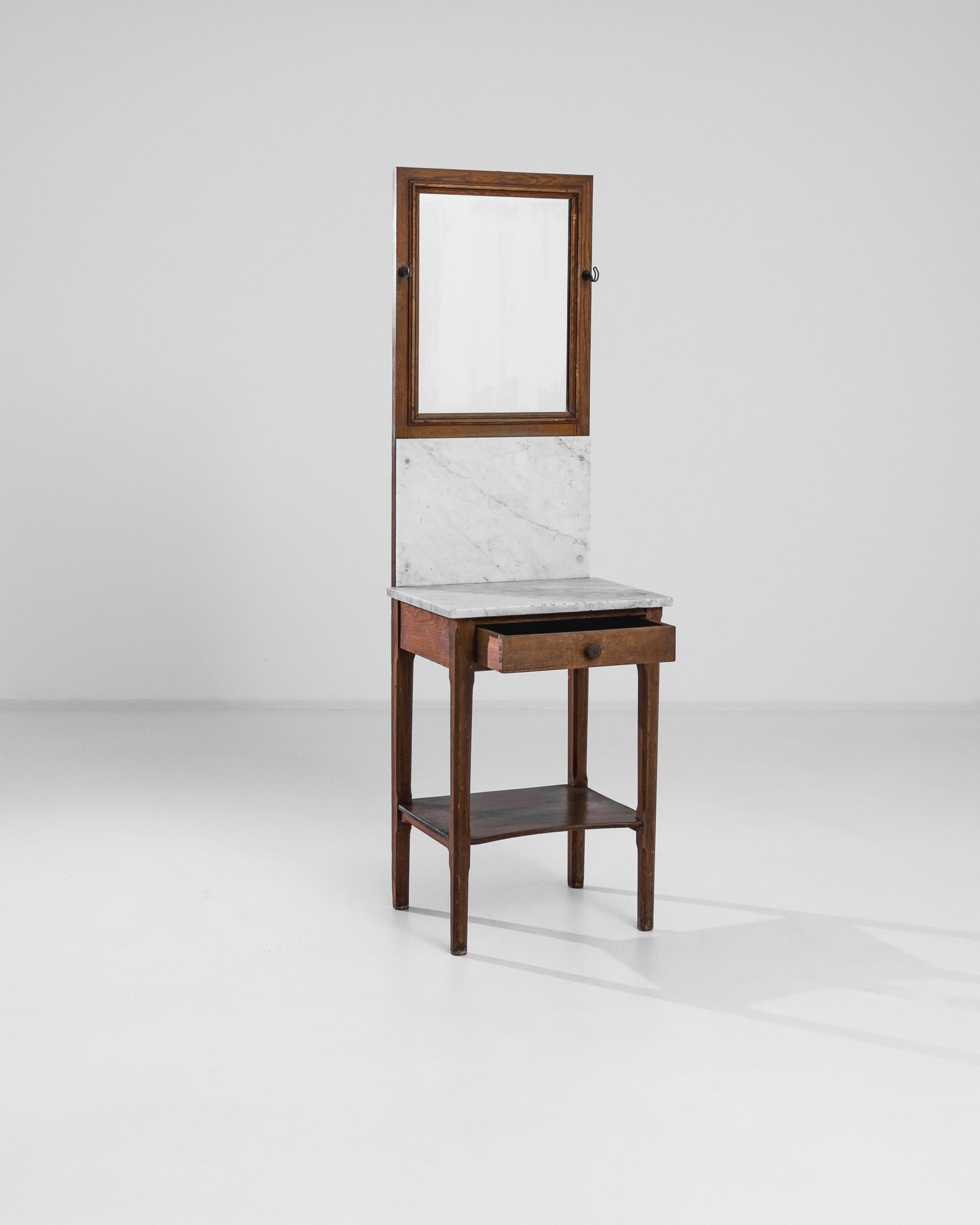 Country 20th Century Belgian Dressing Table with Mirror and Marble Top