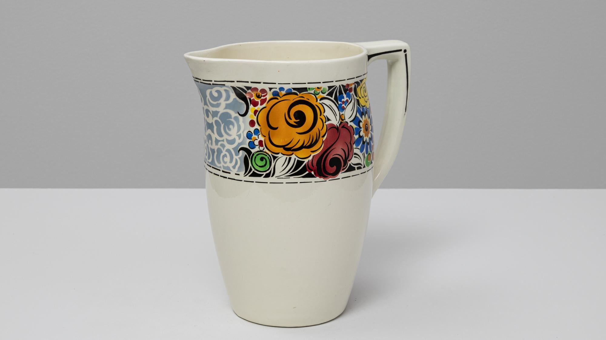 Brocca in ceramica con disegno floreale belga del XX secolo in vendita 2