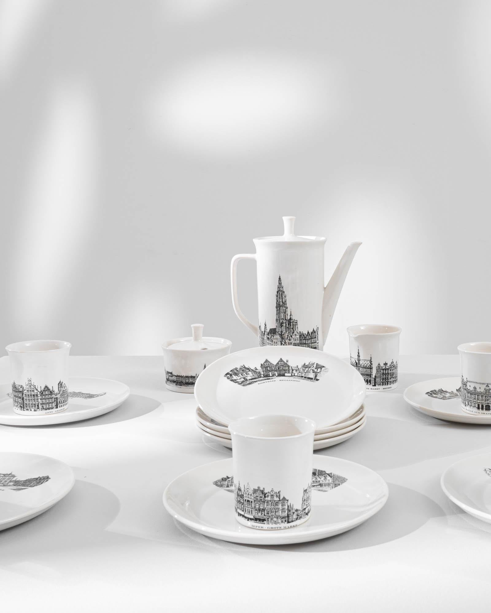 20th Century Belgian Landmarks Ceramic Coffee Set  For Sale 2