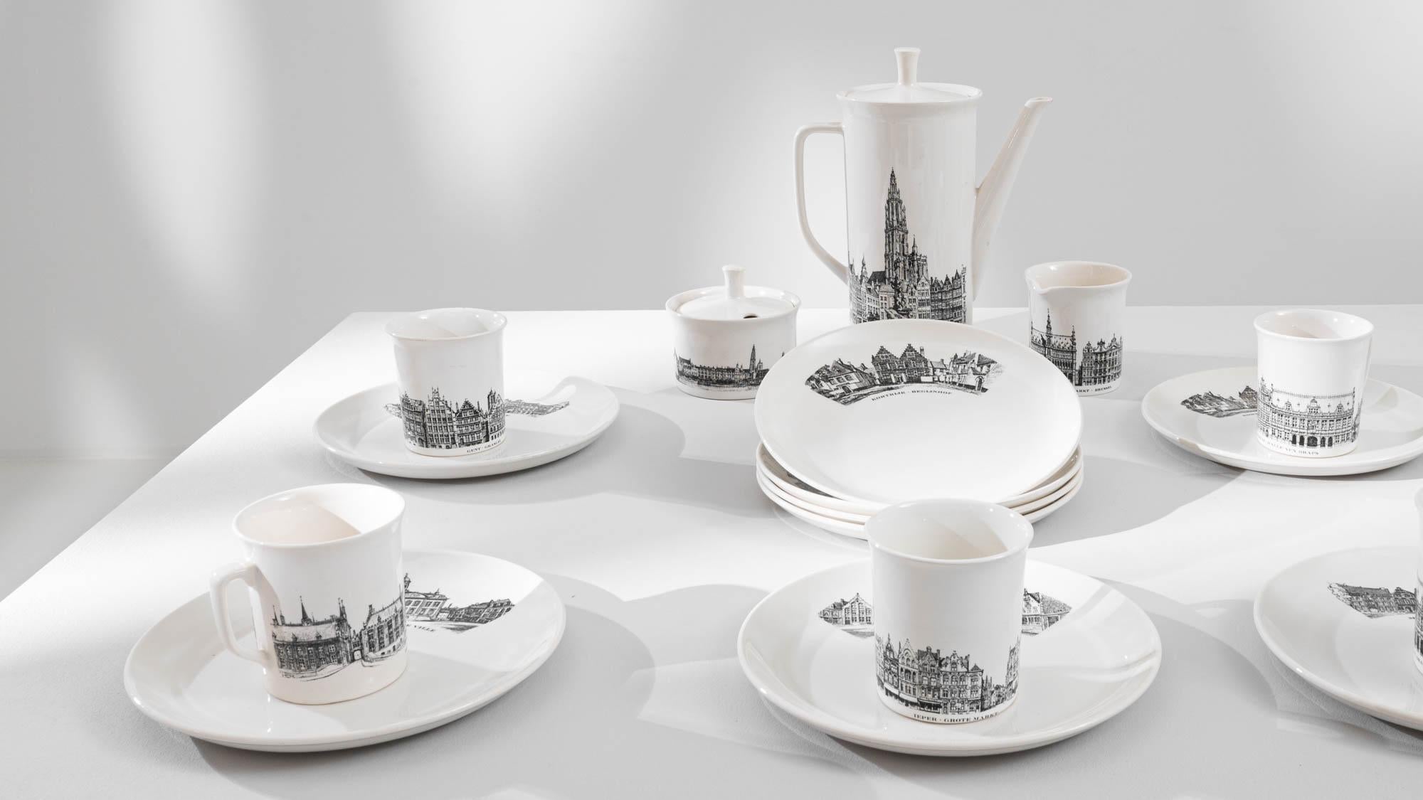 20th Century Belgian Landmarks Ceramic Coffee Set  For Sale 3