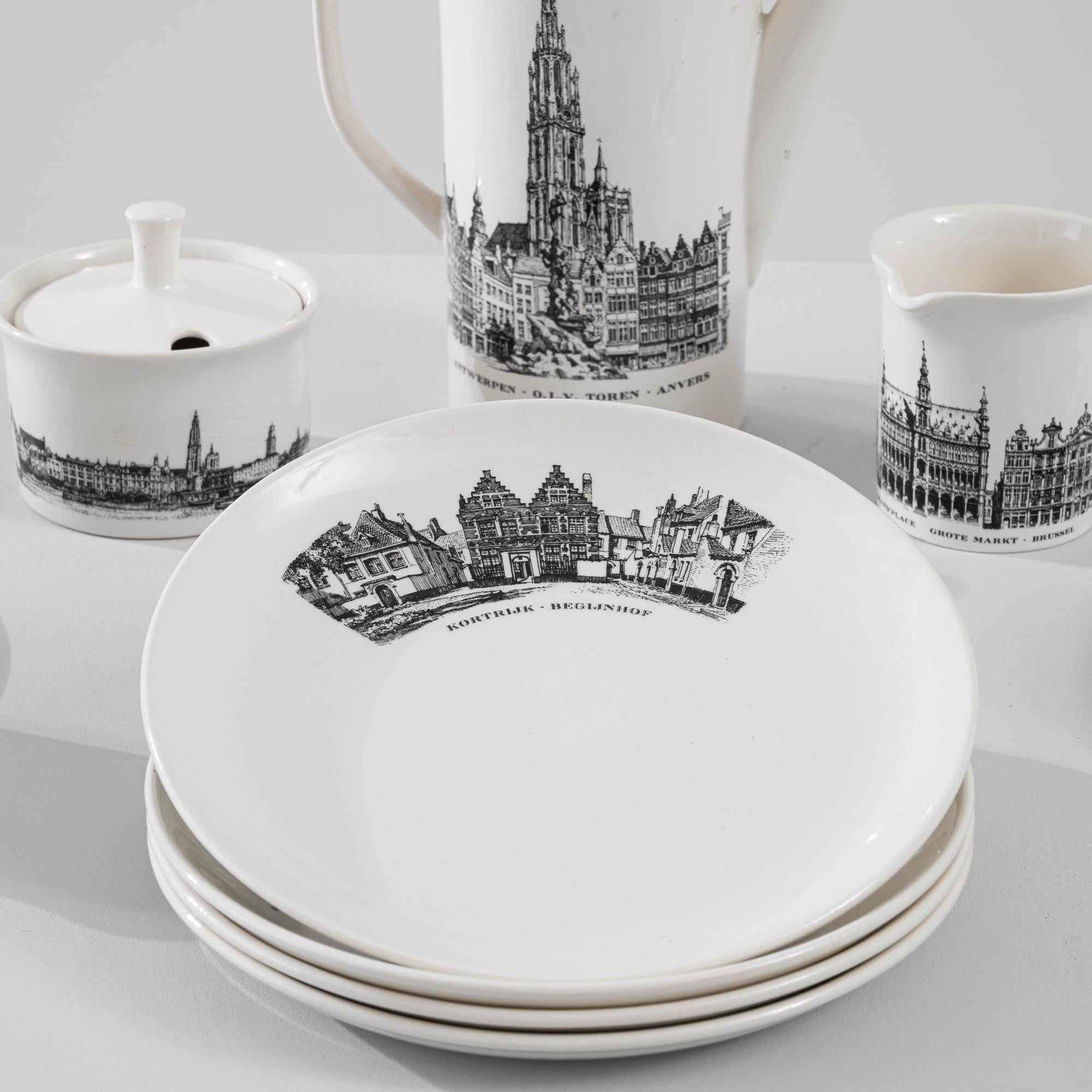 20th Century Belgian Landmarks Ceramic Coffee Set  For Sale 5