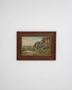 20th Century Belgian Landscape Painting in Wooden Frame