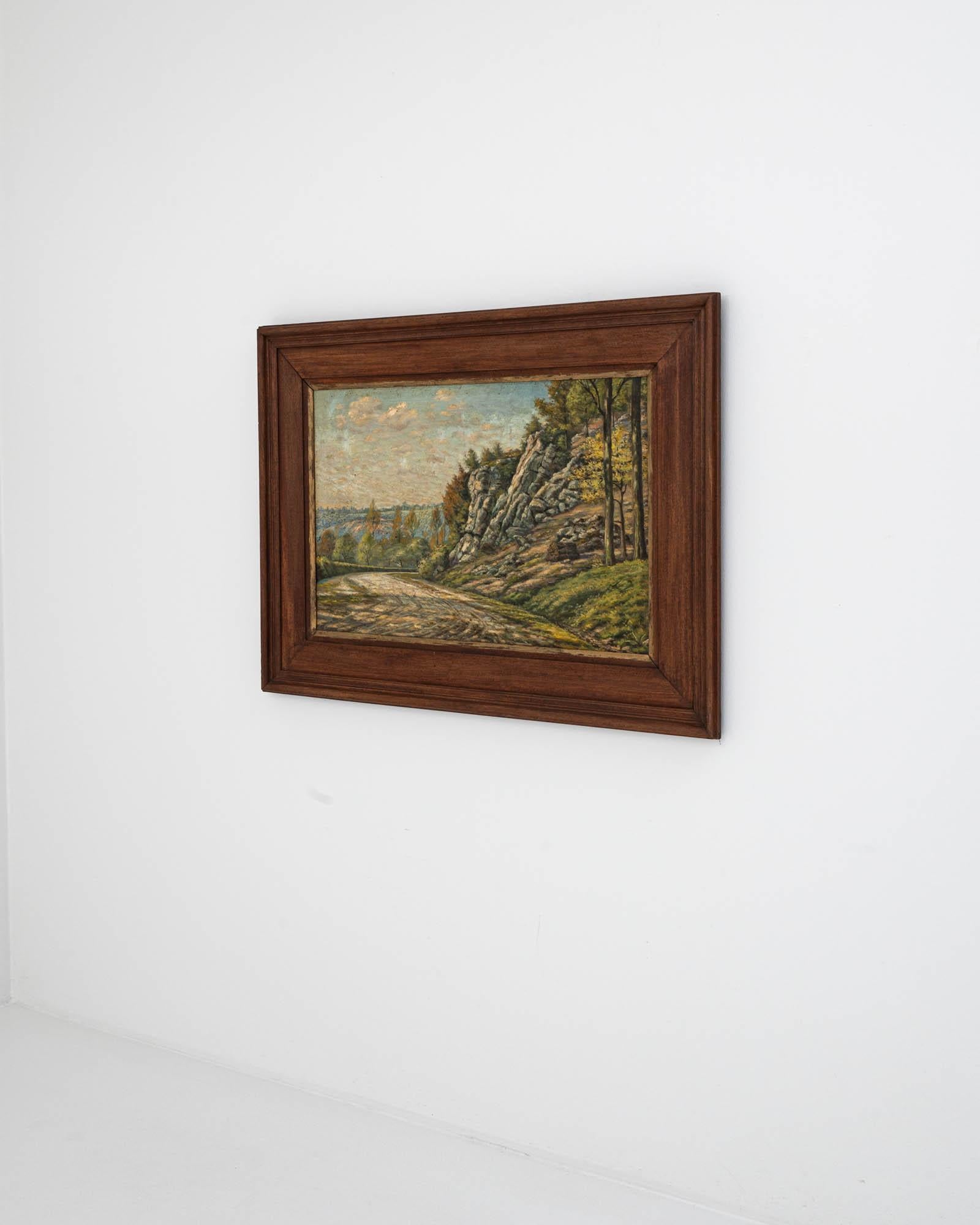 Canvas 20th Century Belgian Landscape Painting in Wooden Frame For Sale