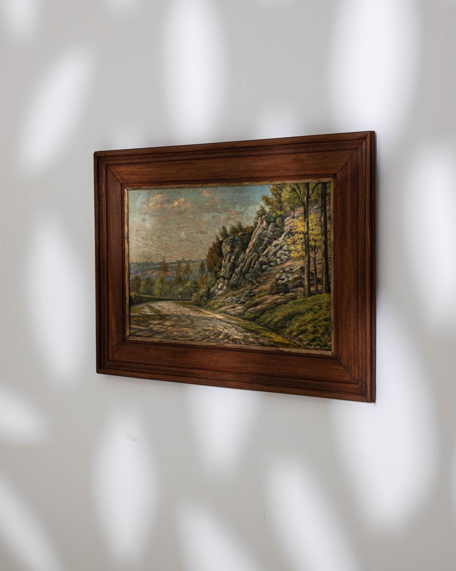 20ième siècle Peinture de paysage belge du 20ème siècle dans un cadre en bois en vente