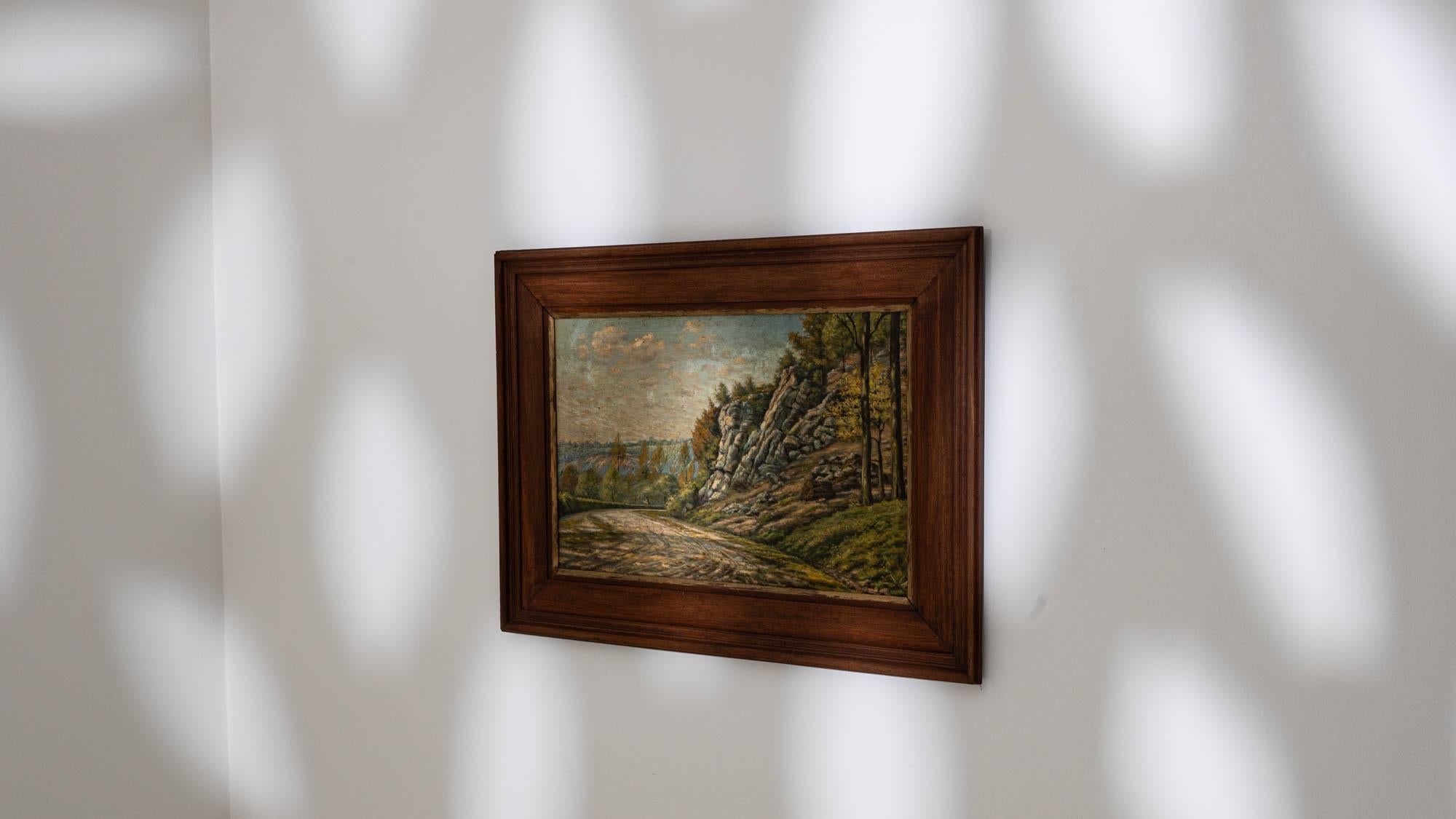 Toile Peinture de paysage belge du 20ème siècle dans un cadre en bois en vente