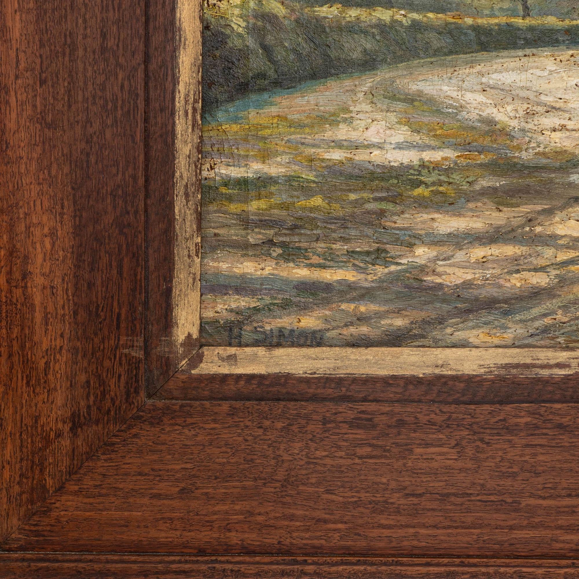 Peinture de paysage belge du 20ème siècle dans un cadre en bois en vente 2