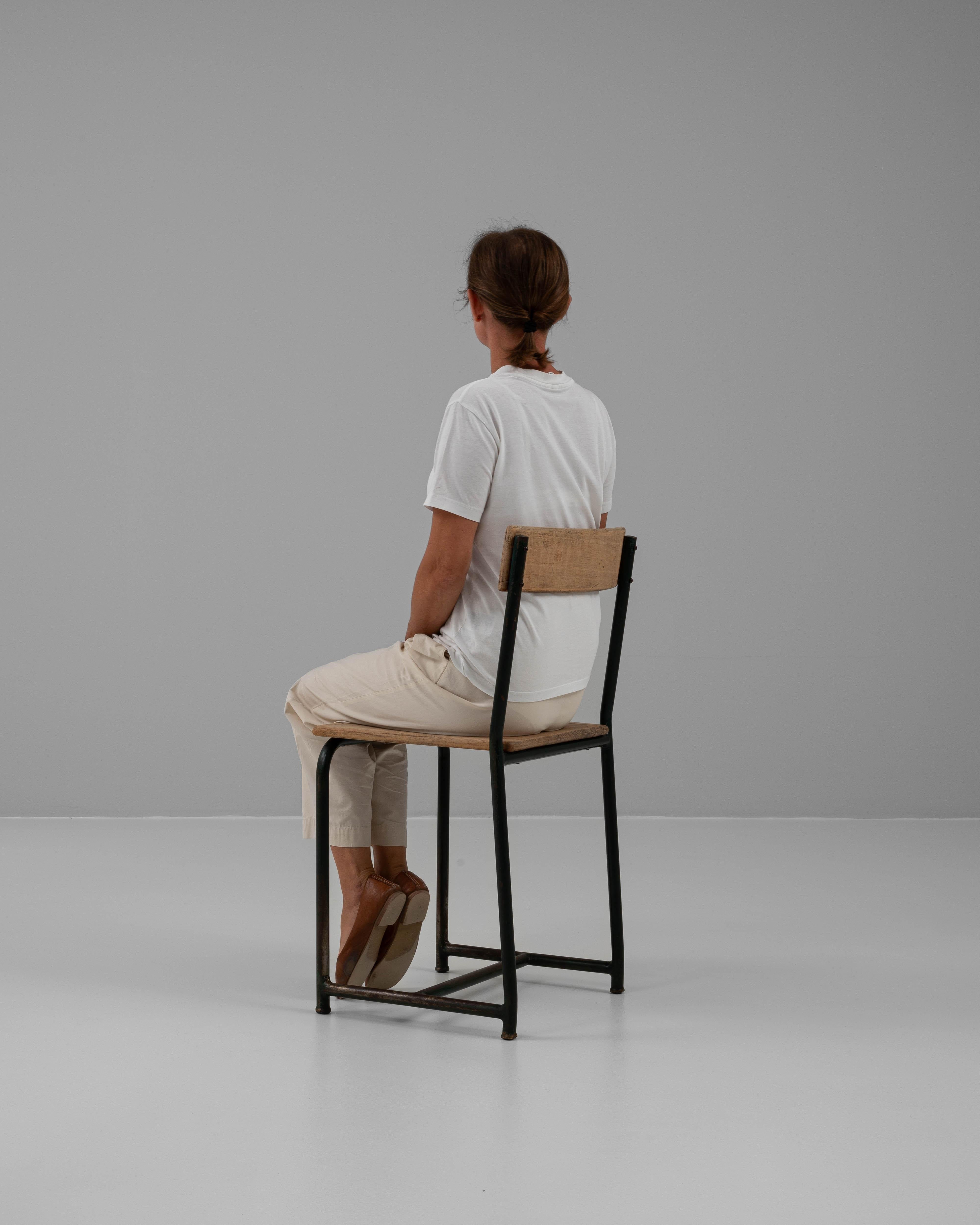 20th Century Belgian Metal Chair With Wooden Seat & Back For Sale 1